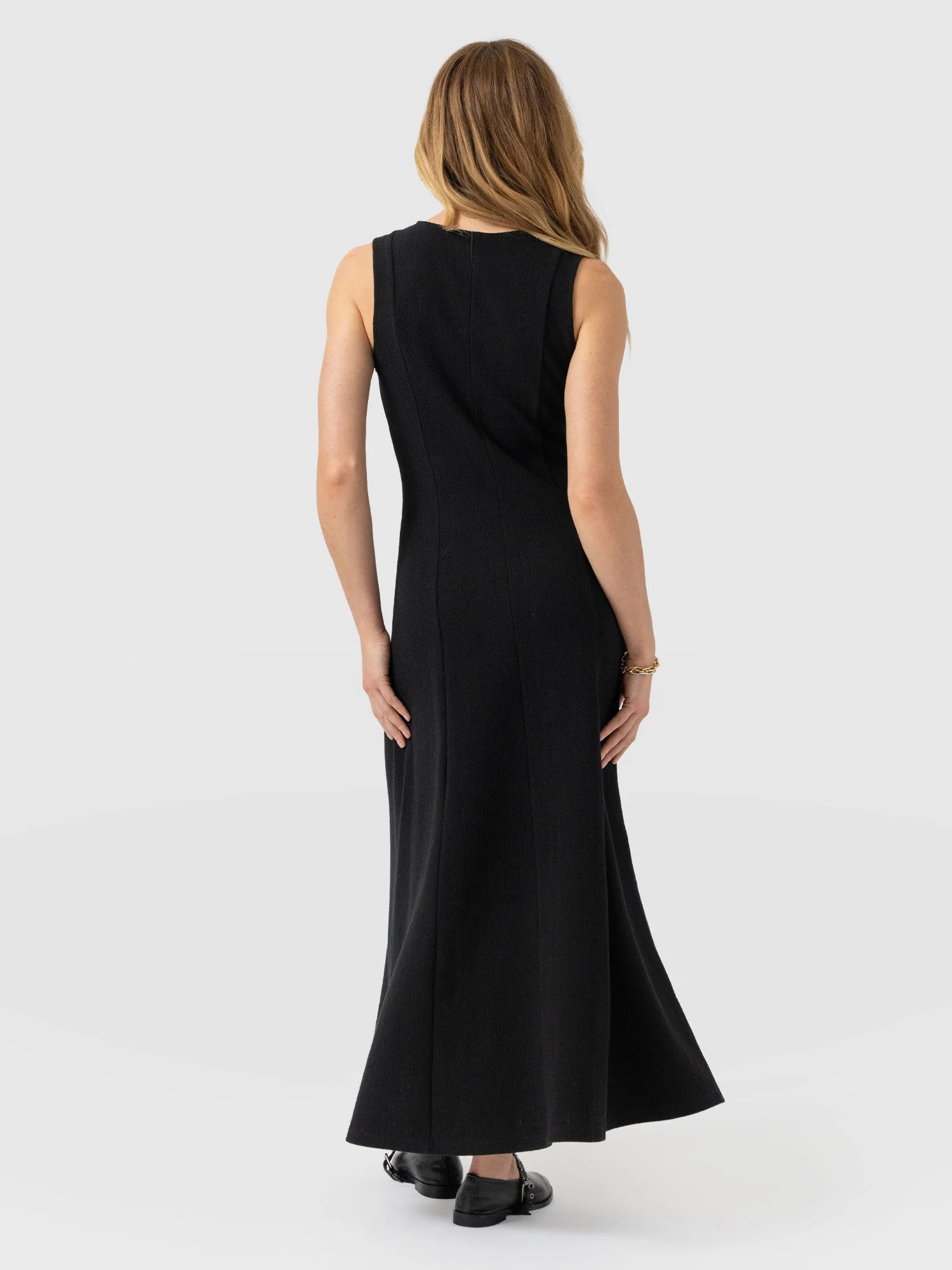 Orla Sleeveless Midi Dress - Black Textured - Image 6