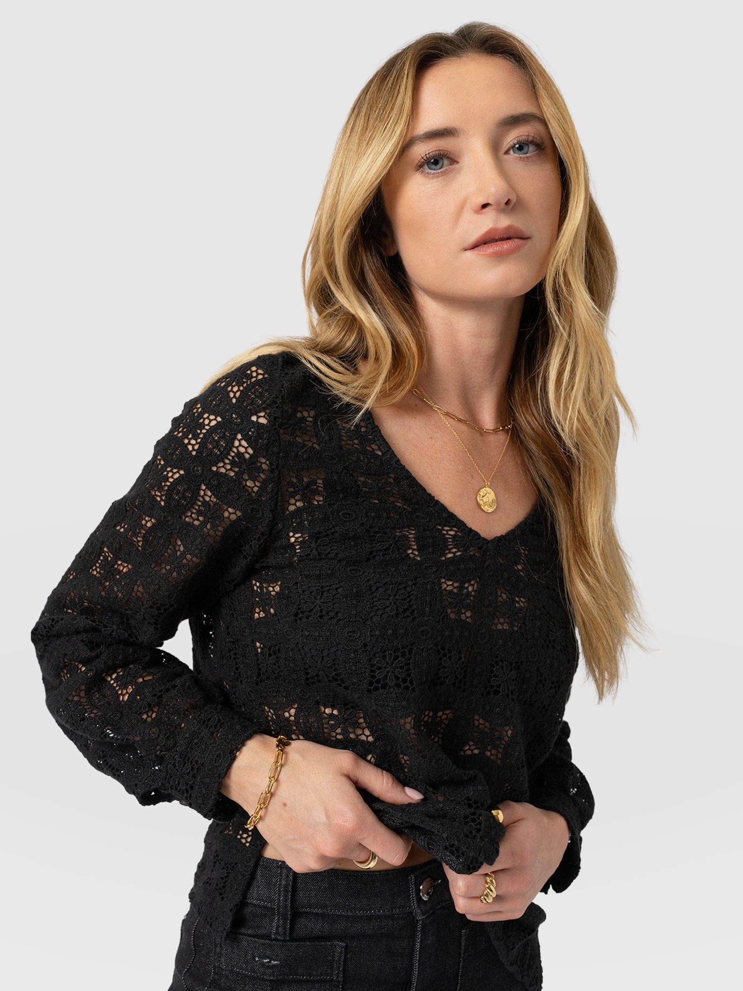 Ottilie V Neck Blouse - Black Broderie - Image 3