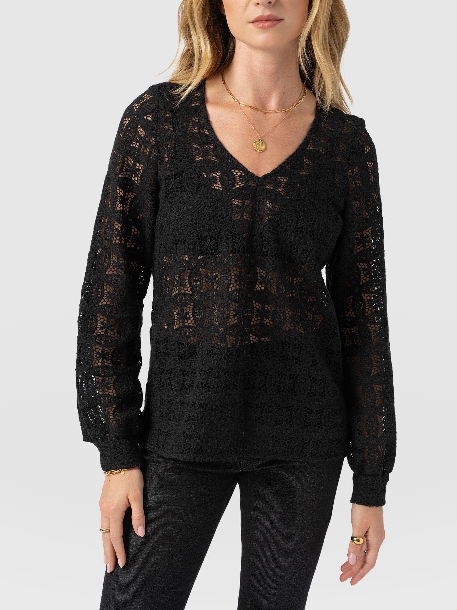 Ottilie V Neck Blouse - Black Broderie - Image 4