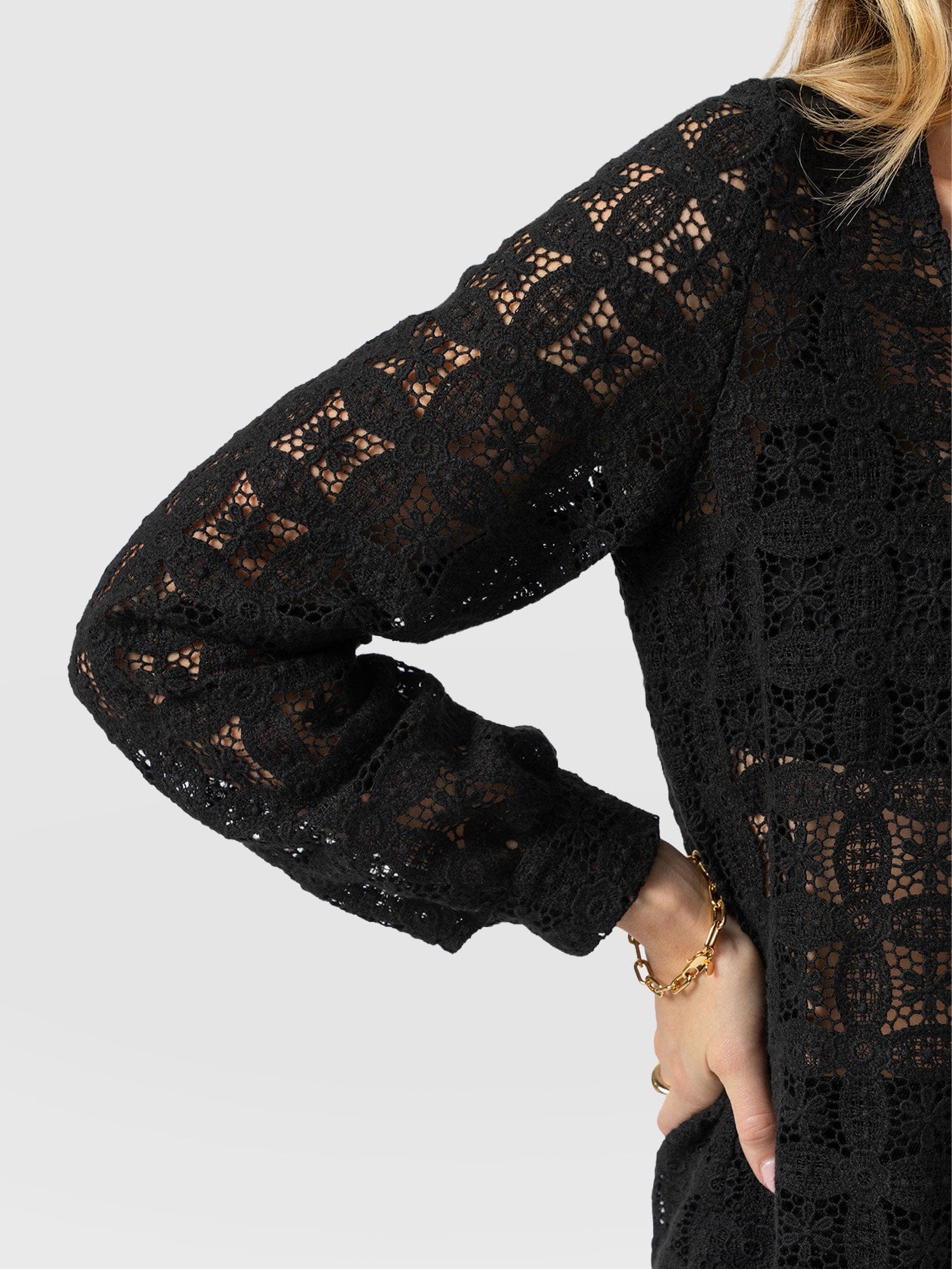 Ottilie V Neck Blouse - Black Broderie - Image 5