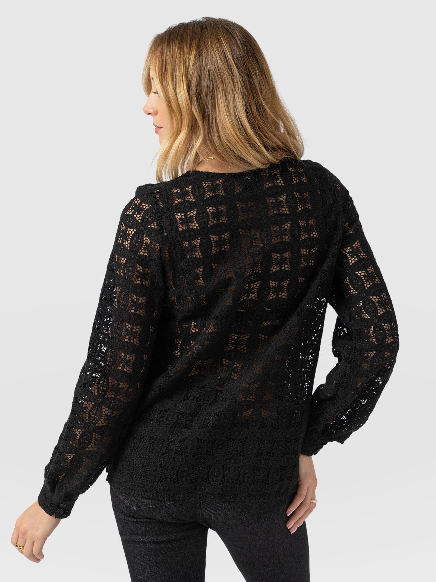 Ottilie V Neck Blouse - Black Broderie - Image 6