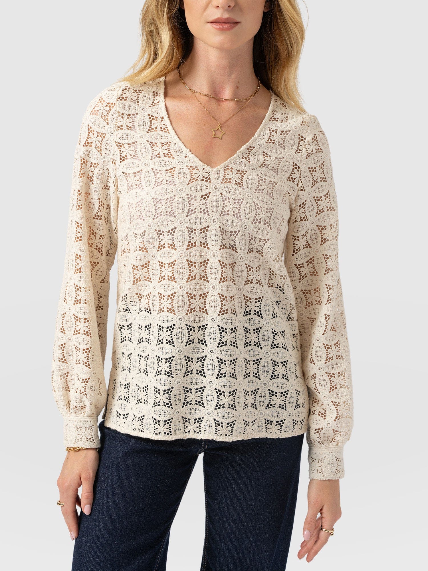 Ottilie V Neck Blouse - Cream Broderie - Image 5