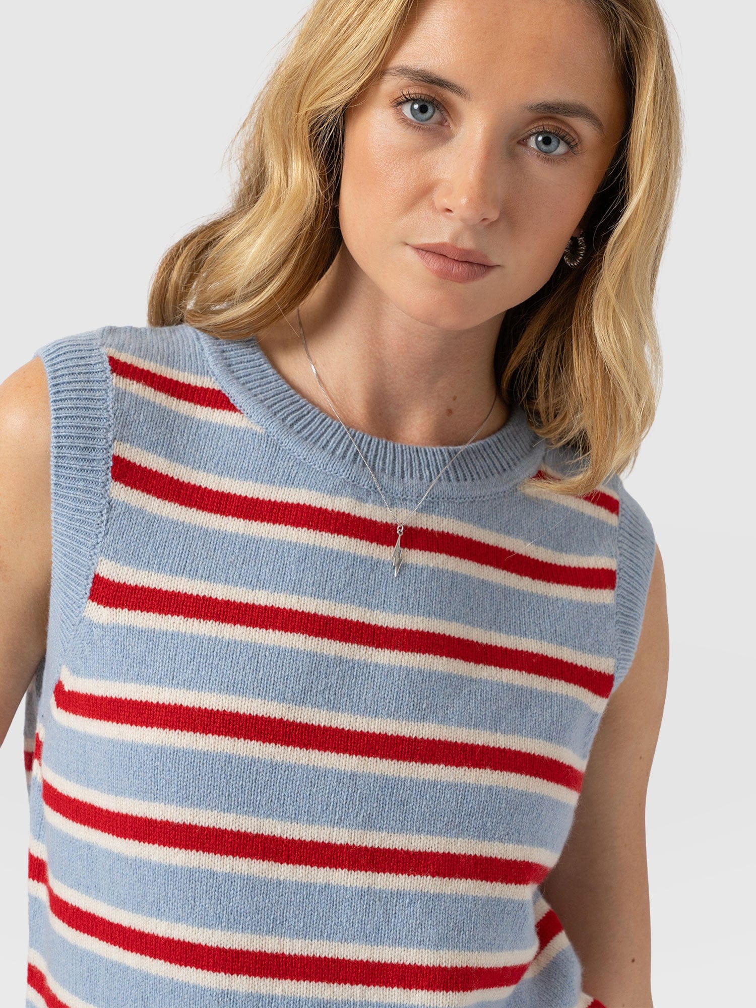 Oxford Cashmere Sleeveless Knit - Blue Stripe - Image 4