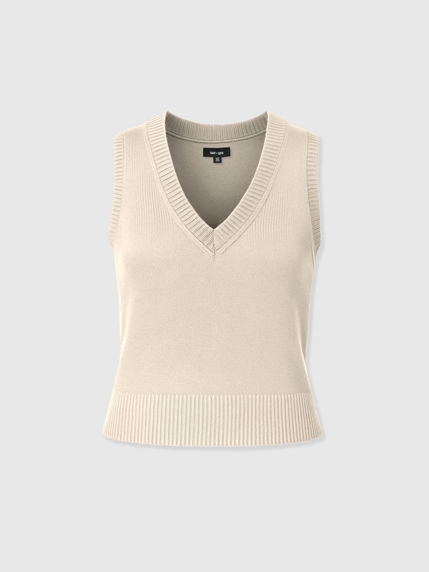 Oxford Cashmere V Neck Sleeveless Knit - Cream - Image 7