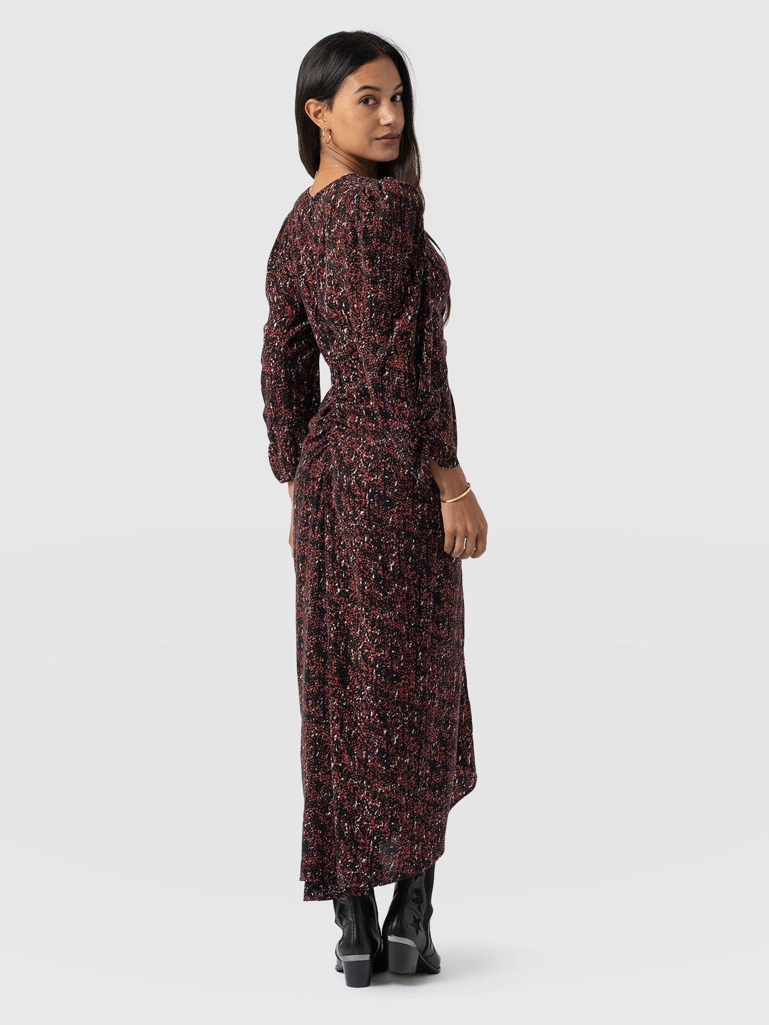 Paloma Ruched Dress - Red Ditsy Leopard - Image 6