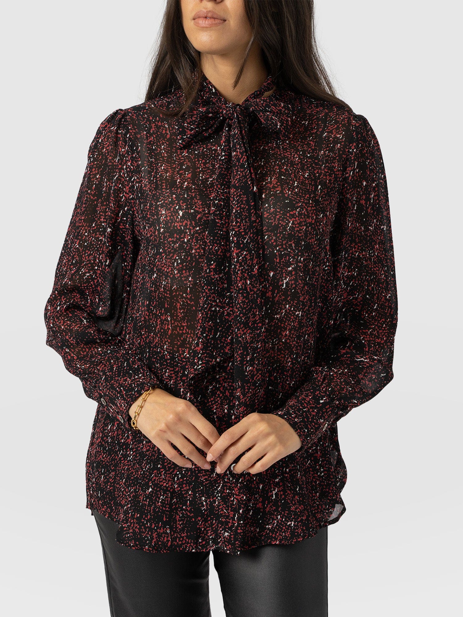 Paxton Pussybow Blouse - Red Ditsy Leopard - Image 3