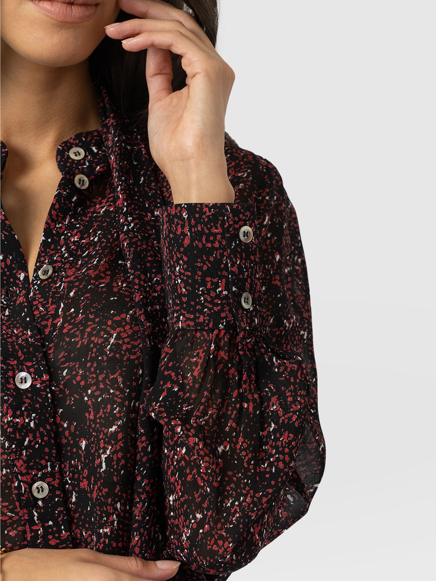 Paxton Pussybow Blouse - Red Ditsy Leopard - Image 5