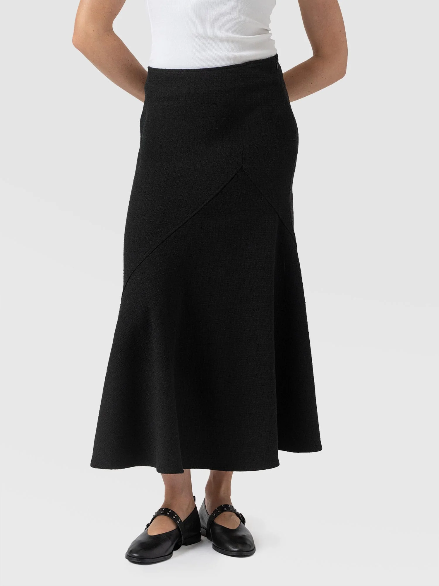 Piper Panelled Skirt  - Black Boucle - Image 3