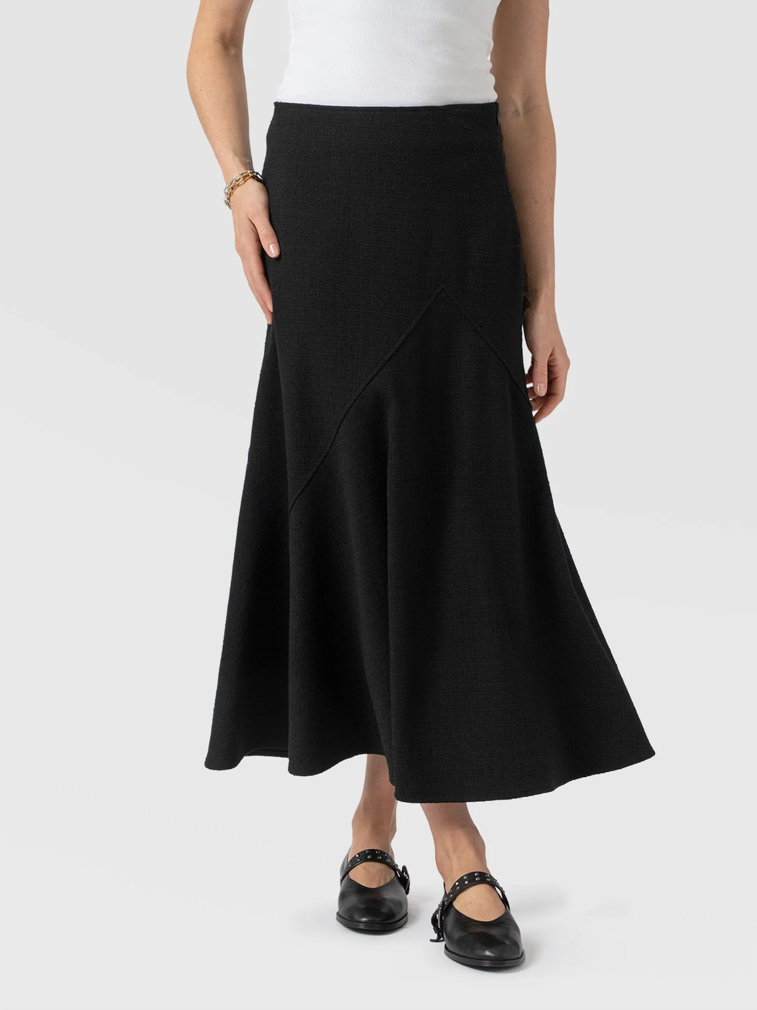 Piper Panelled Skirt  - Black Boucle - Image 4
