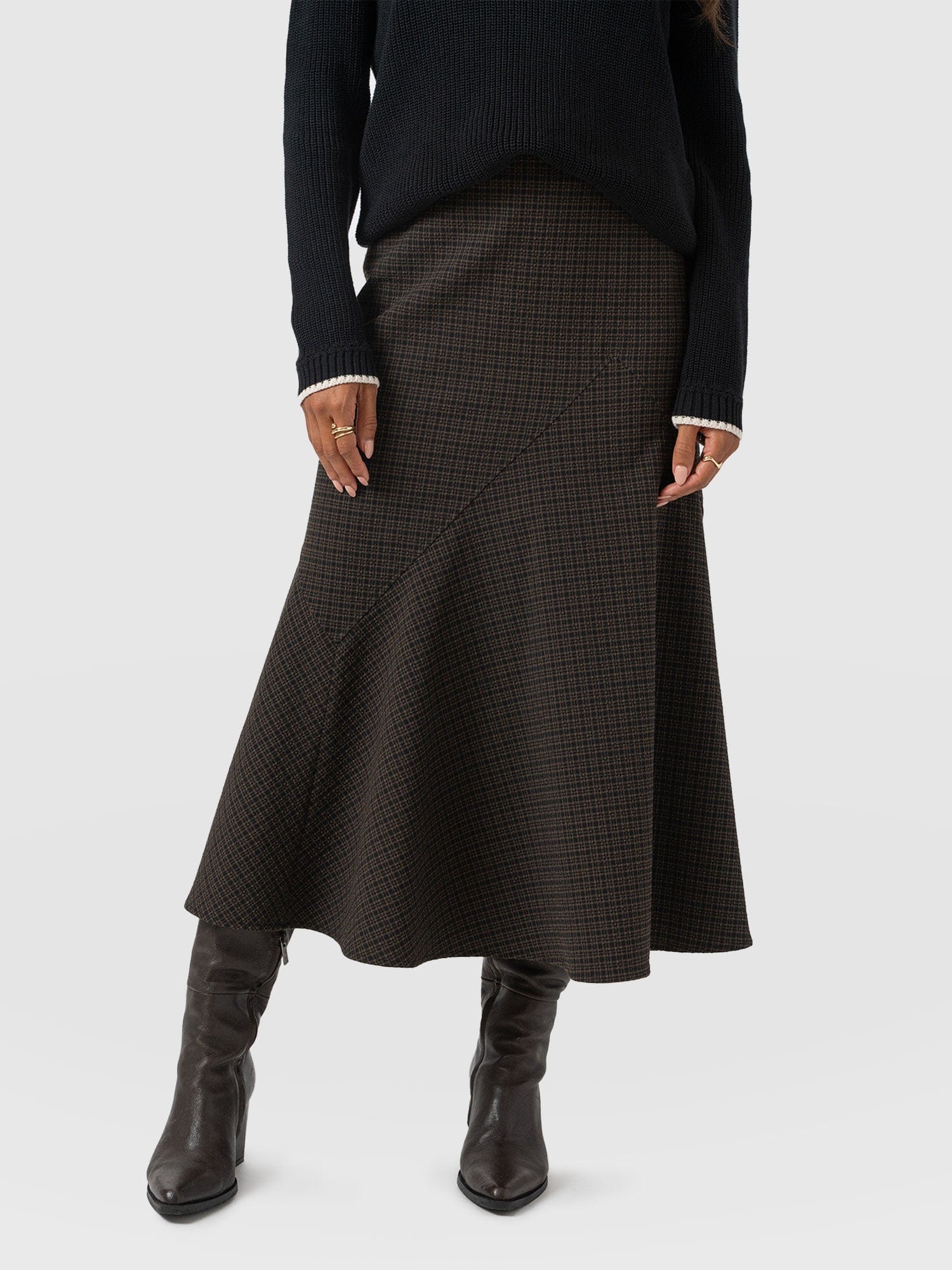 Piper Panelled Skirt - Brown Check - Image 3
