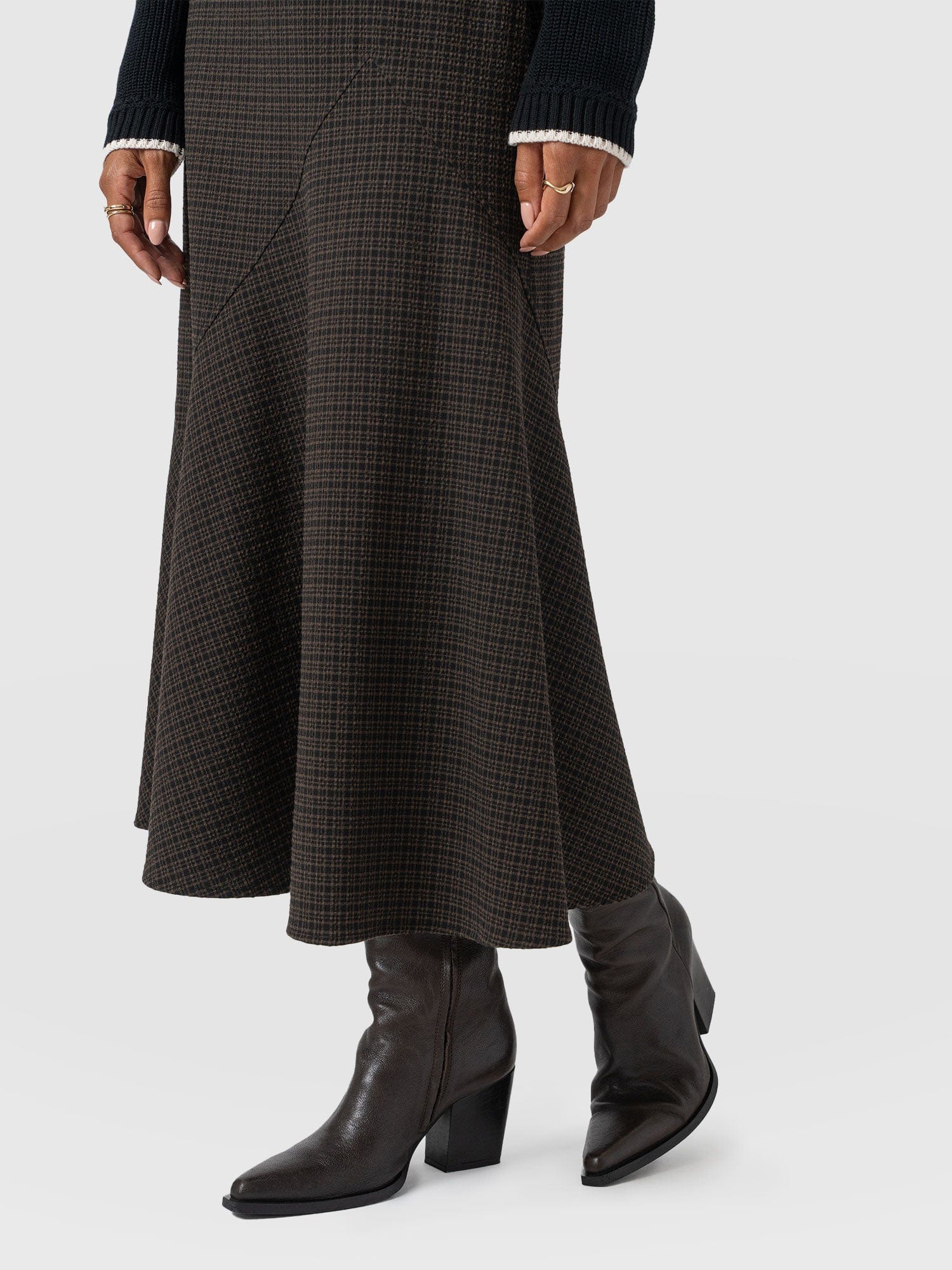 Piper Panelled Skirt - Brown Check - Image 4