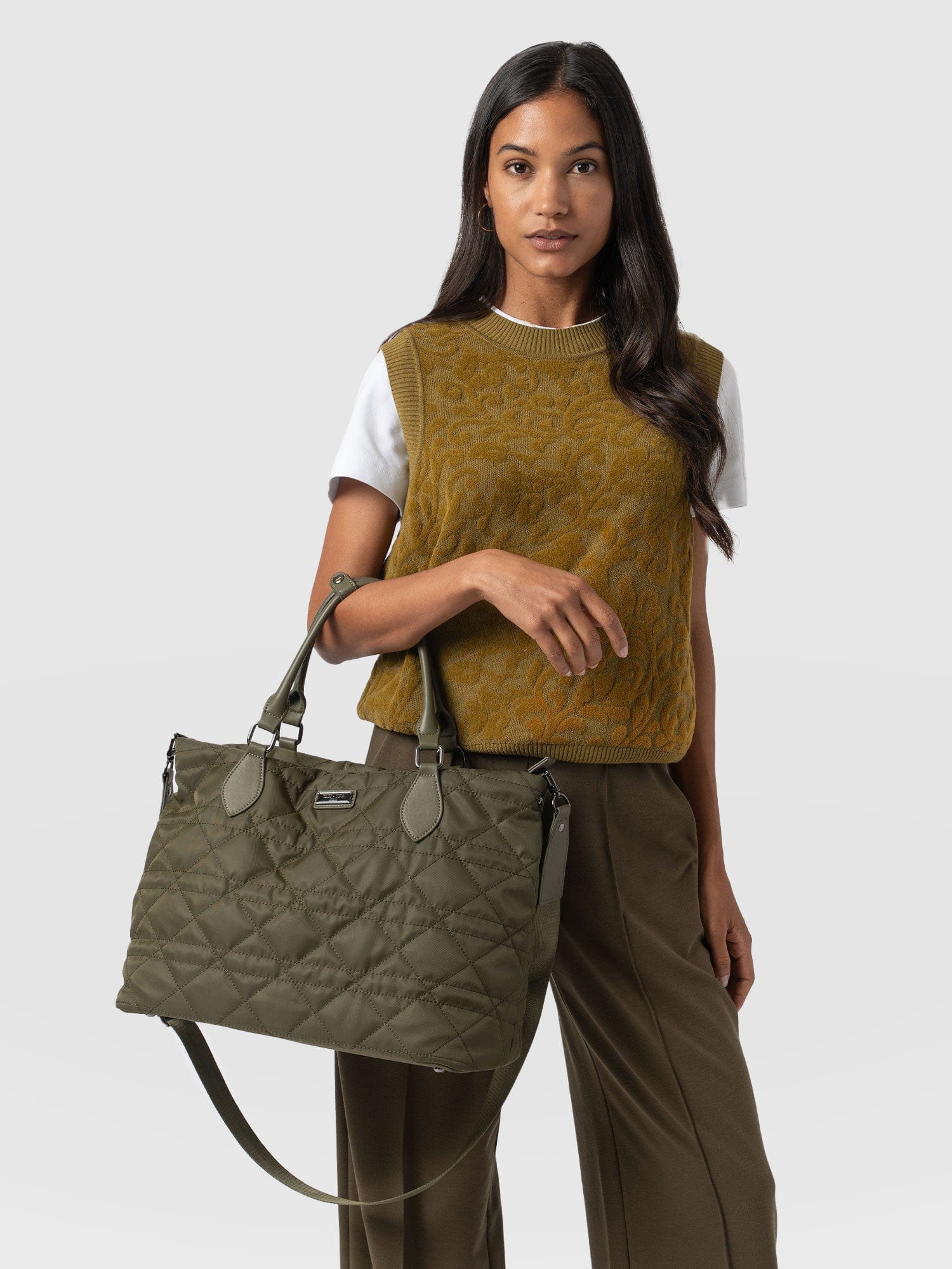 Quilted Selene Shopper Bag - Khaki - Image 6