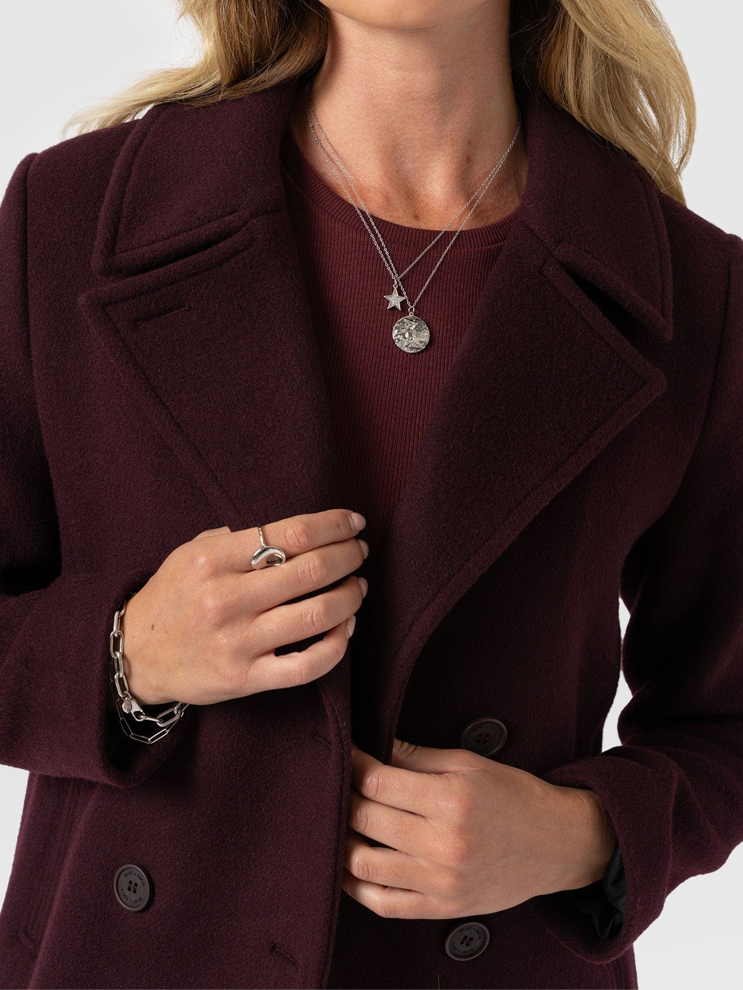 Quinn Pea Coat - Maroon - Image 3