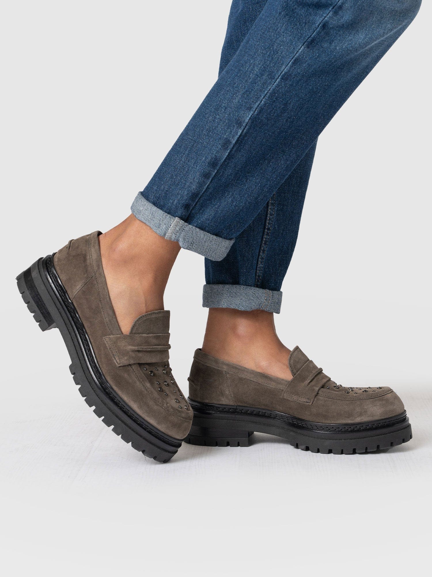 Raine Studded Loafer - Taupe Suede - Image 6