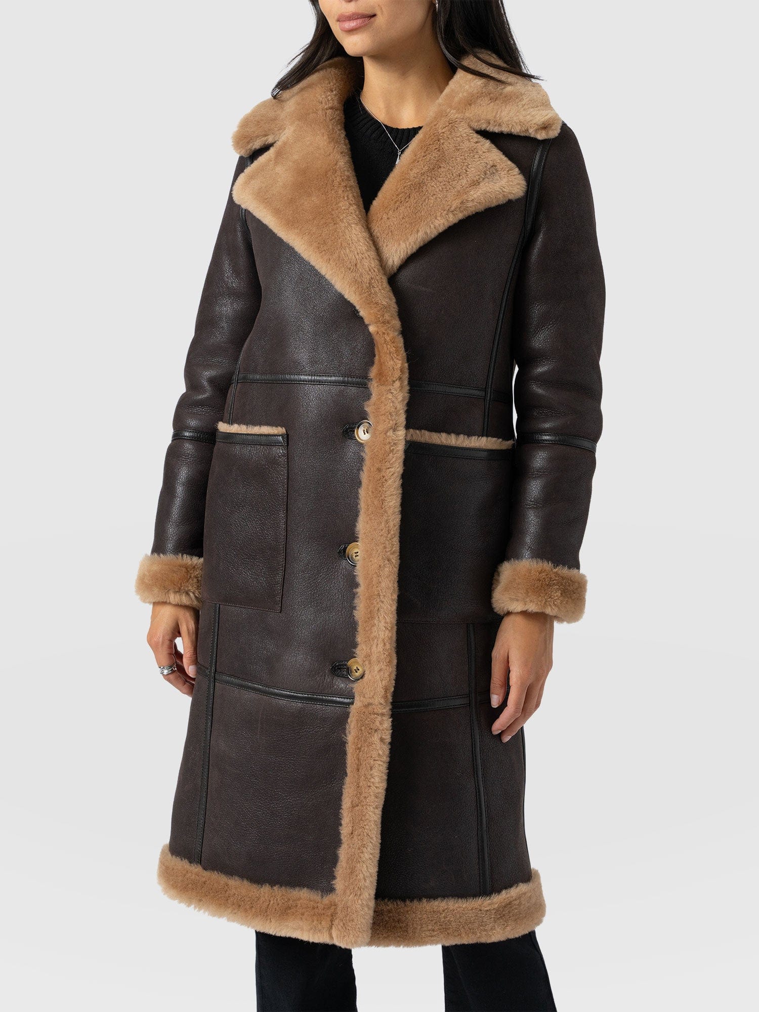 Ramone Shearling Reversible Coat - Brown - Image 3