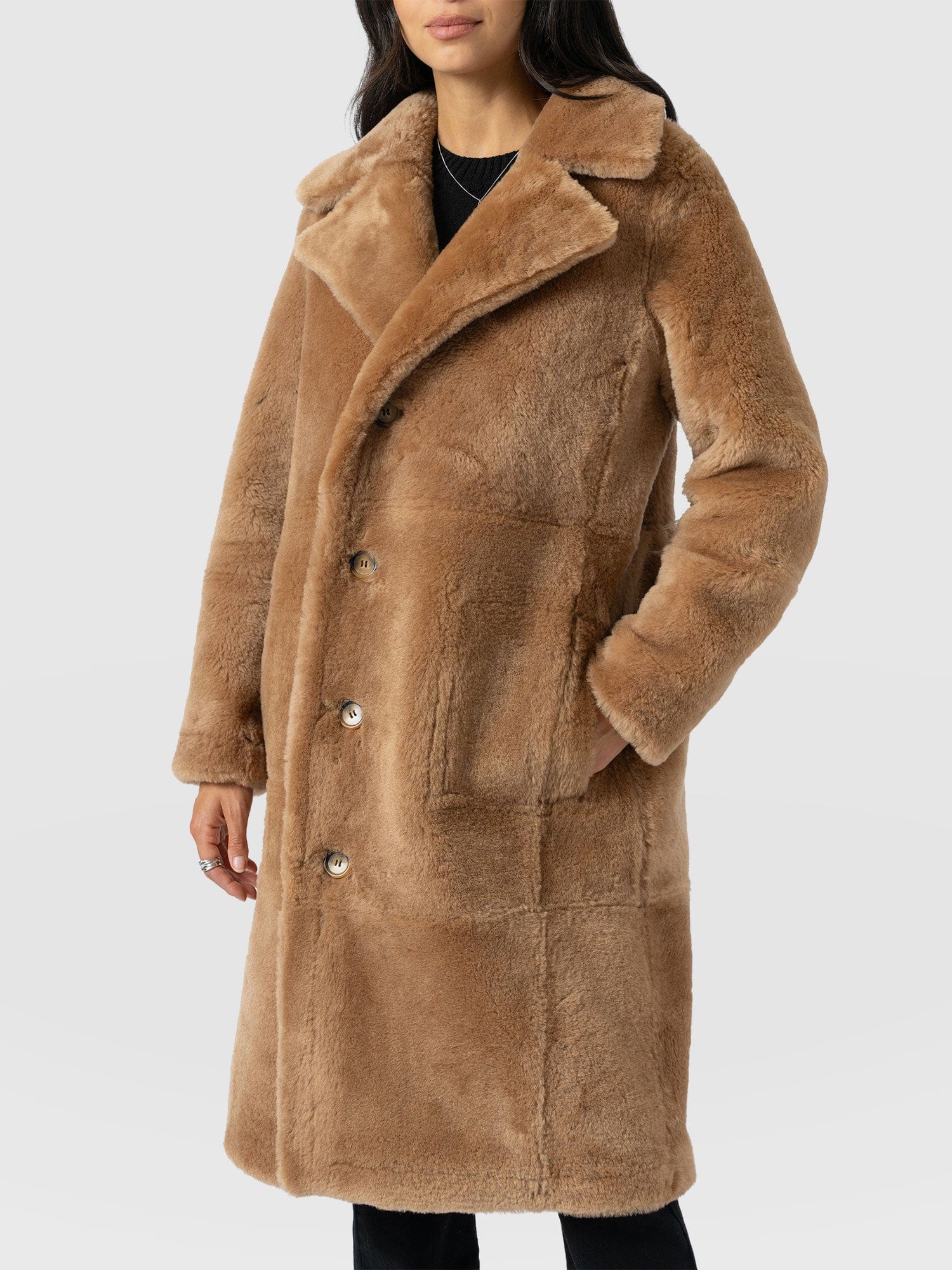 Ramone Shearling Reversible Coat - Brown - Image 4