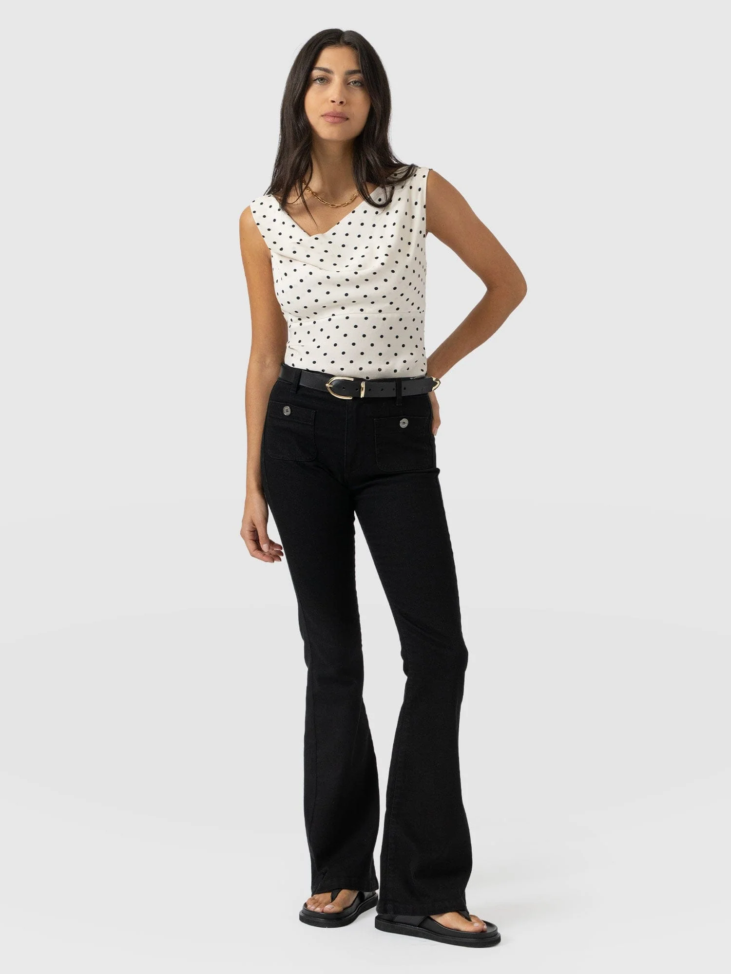 Raye Cowl Cami - Cream Polka Dot - Image 2