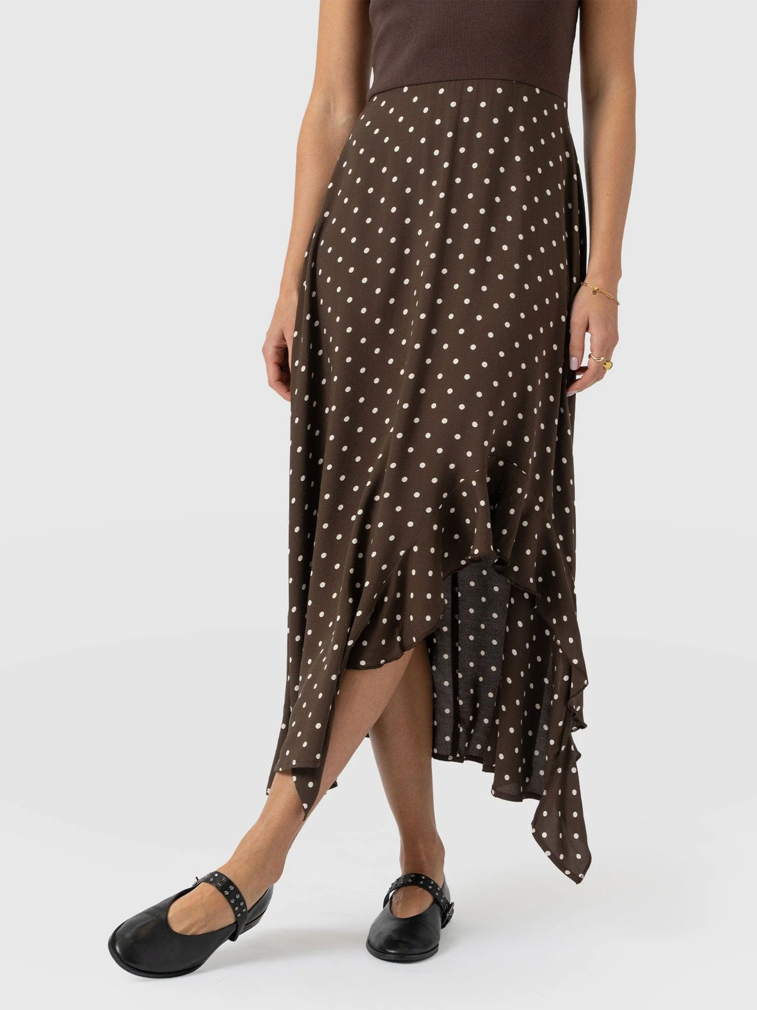 Renee Contrast Frill Dress - Brown Polka Dot - Image 4