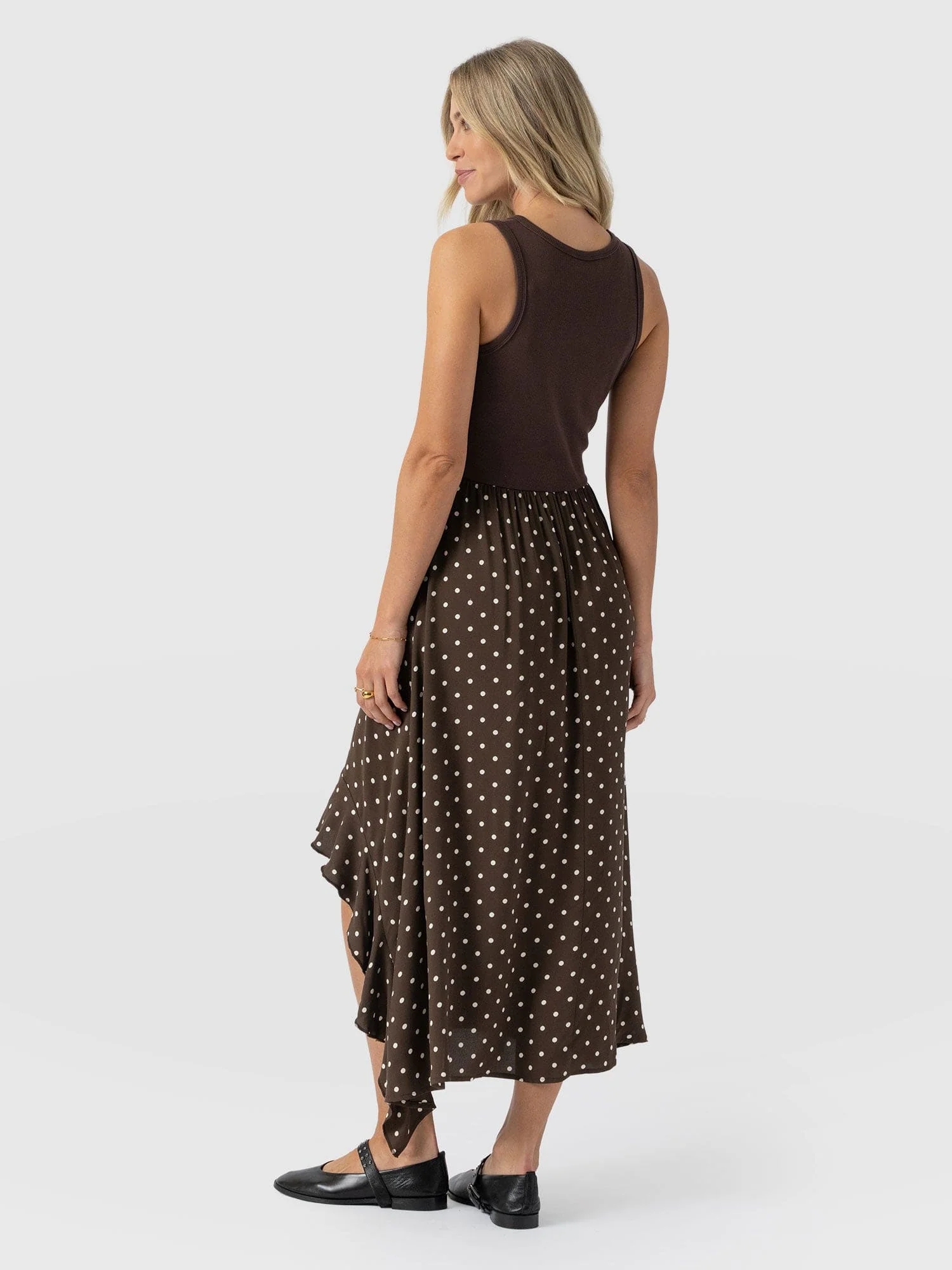 Renee Contrast Frill Dress - Brown Polka Dot - Image 6