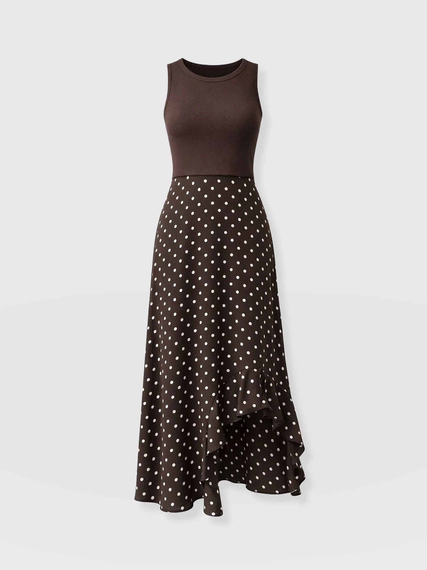 Renee Contrast Frill Dress - Brown Polka Dot - Image 7