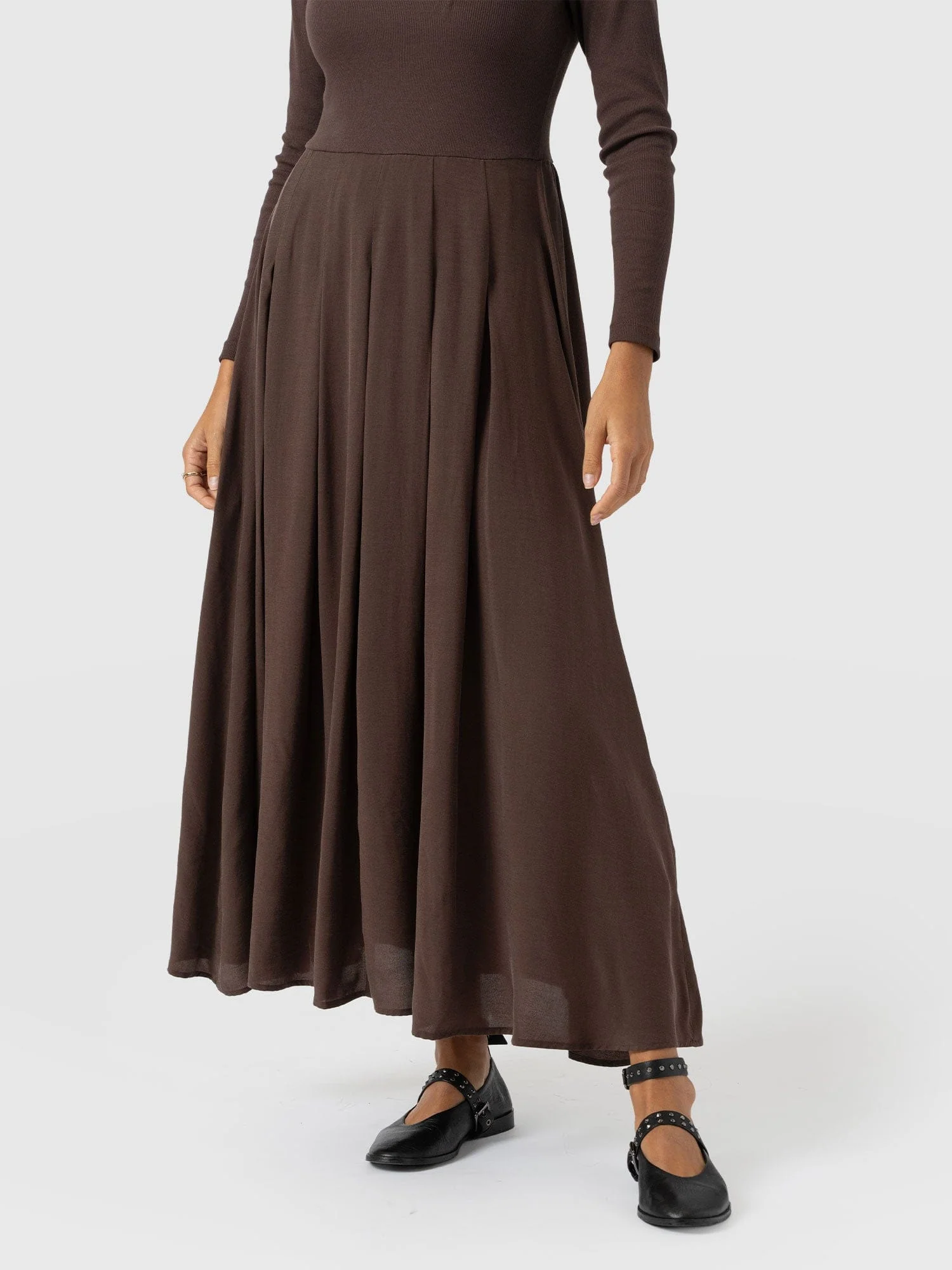 Renee Contrast Long Sleeve Dress - Brown - Image 4
