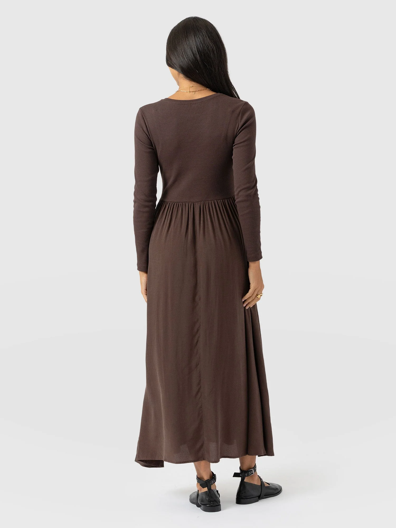 Renee Contrast Long Sleeve Dress - Brown - Image 6