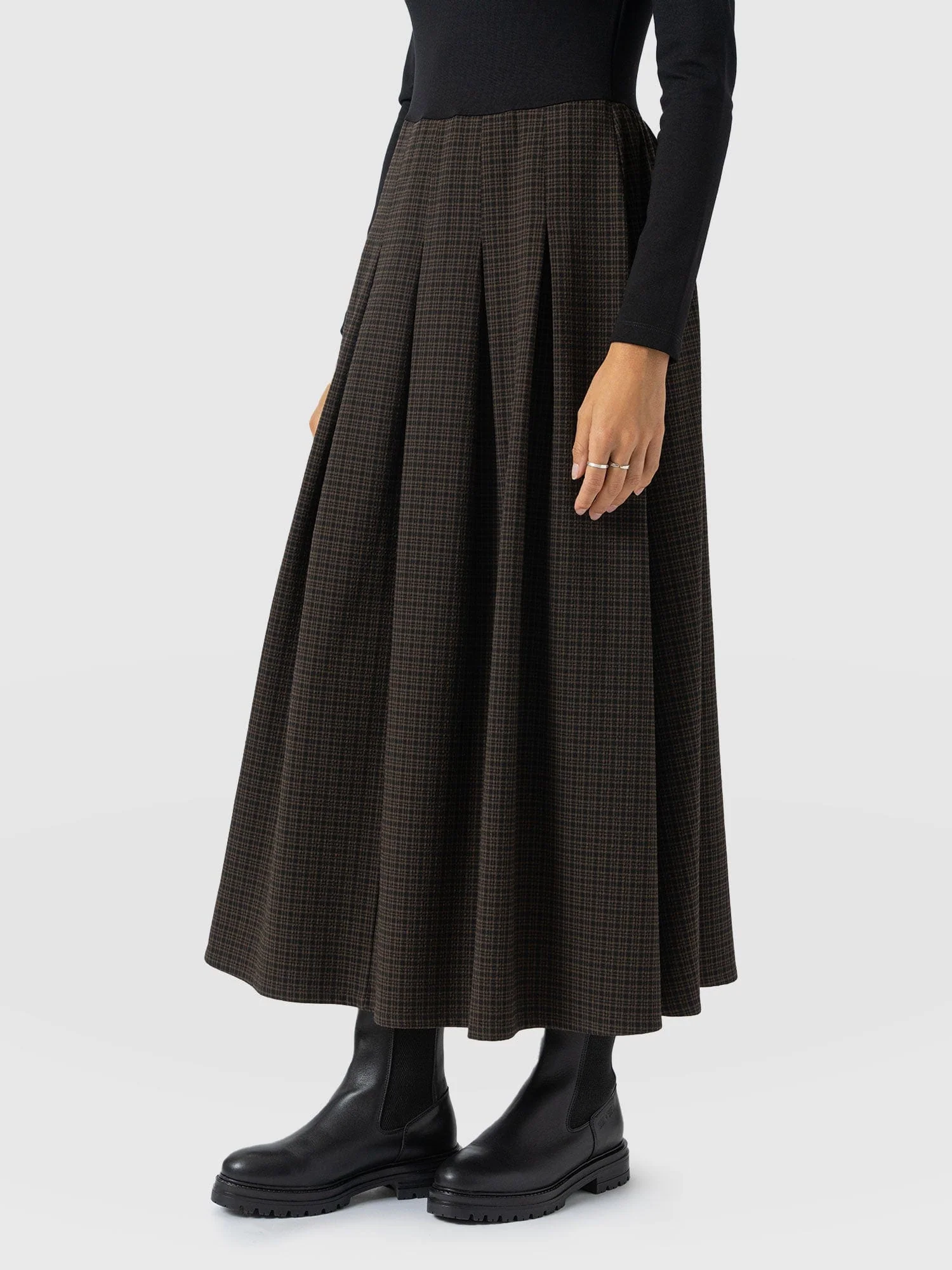 Renee Contrast Long Sleeve Dress - Brown Check - Image 5