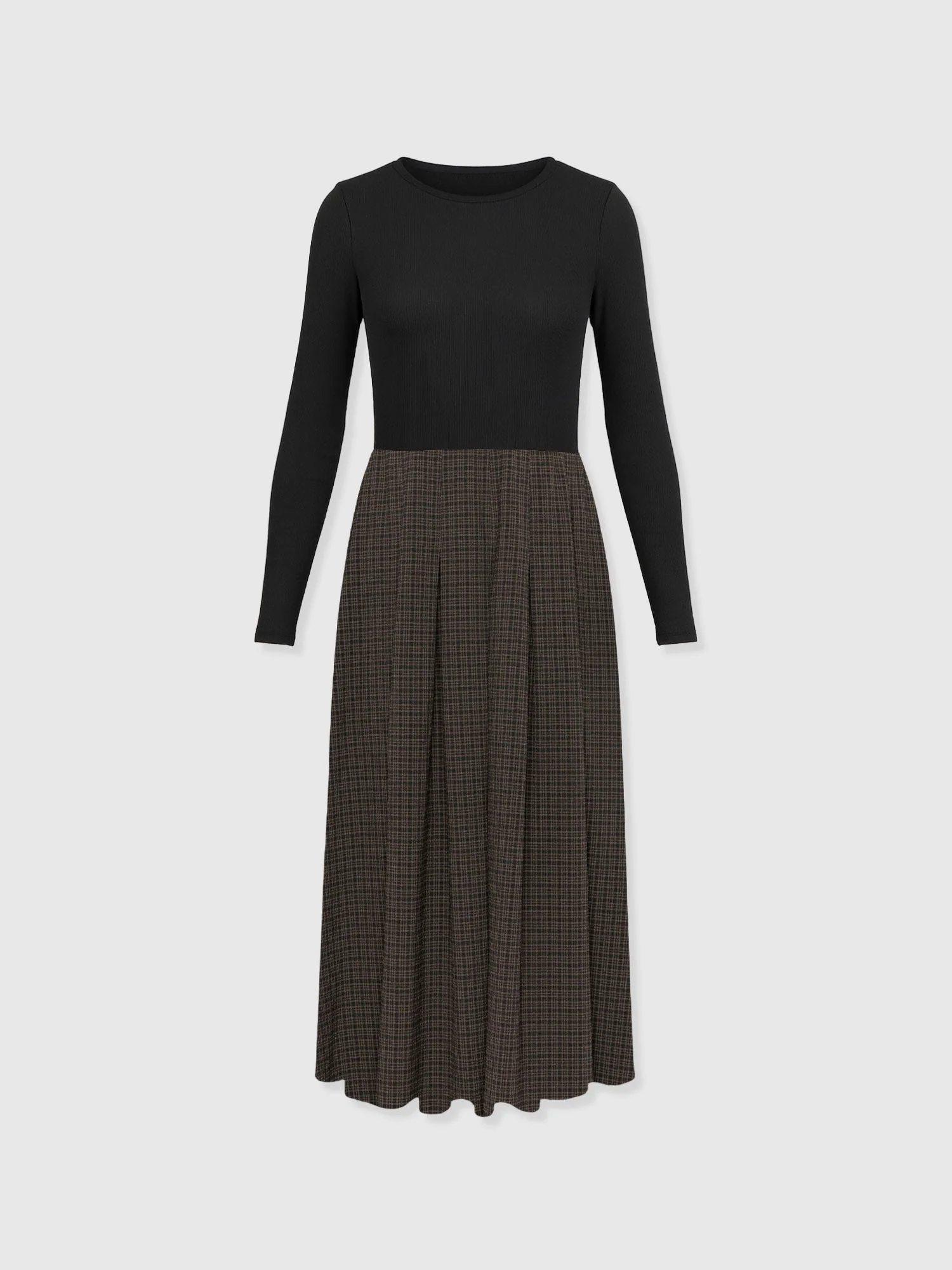 Renee Contrast Long Sleeve Dress - Brown Check - Image 7
