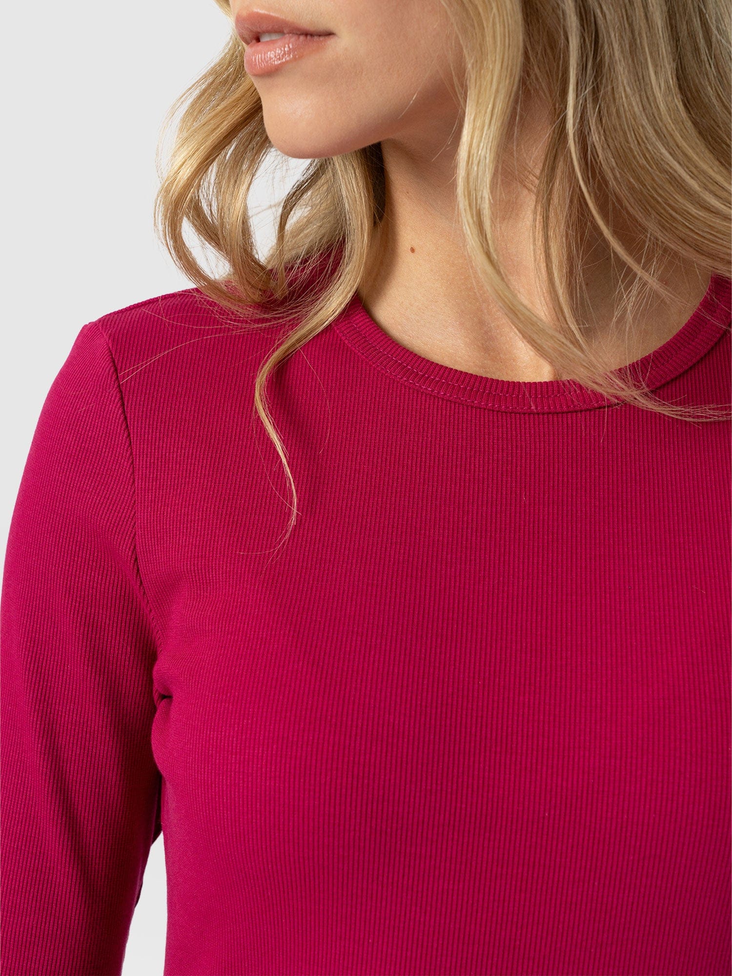 Ribbed Long Sleeve Tee - Fuchsia Pink - Image 5