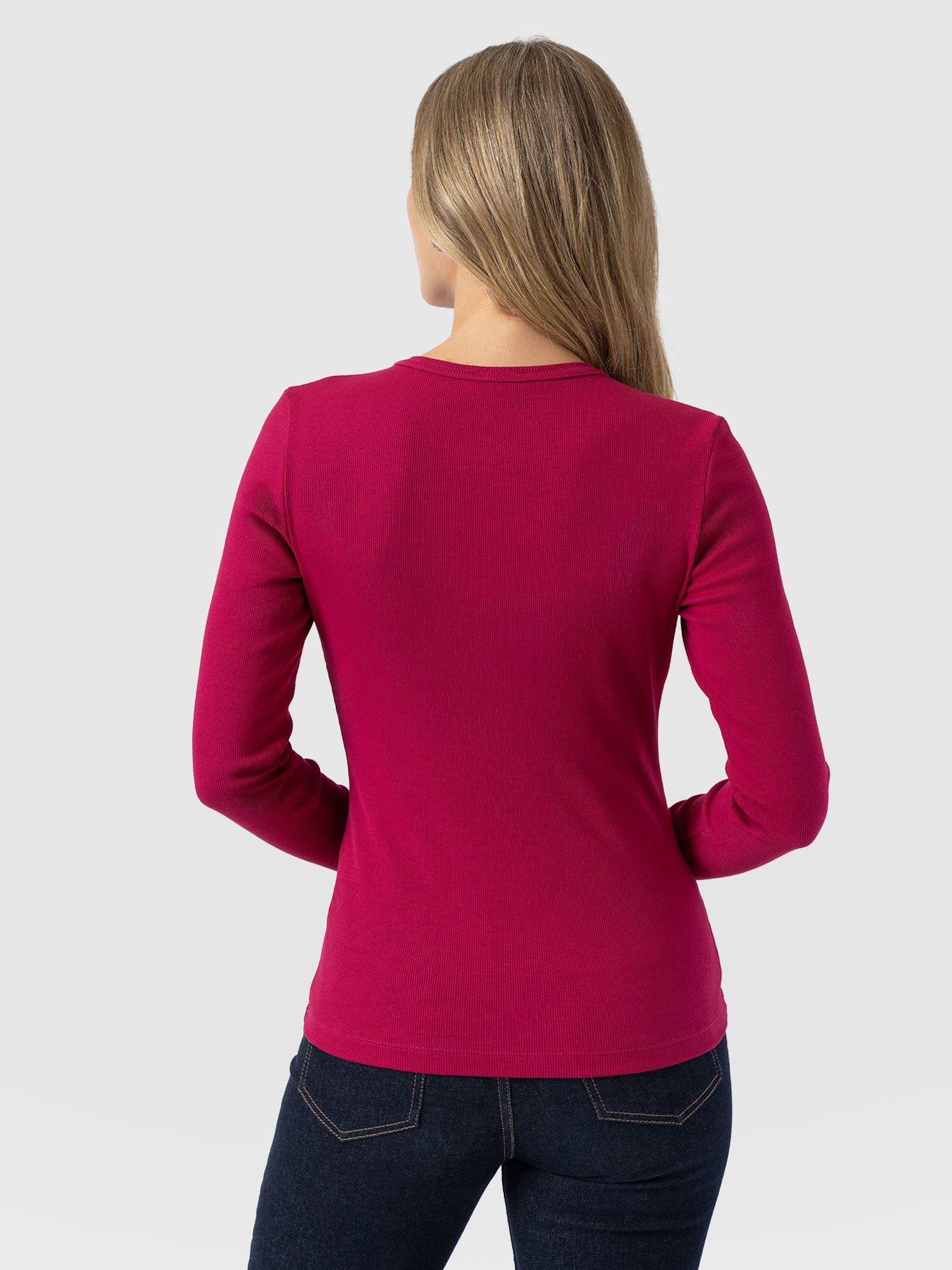 Ribbed Long Sleeve Tee - Fuchsia Pink - Image 6