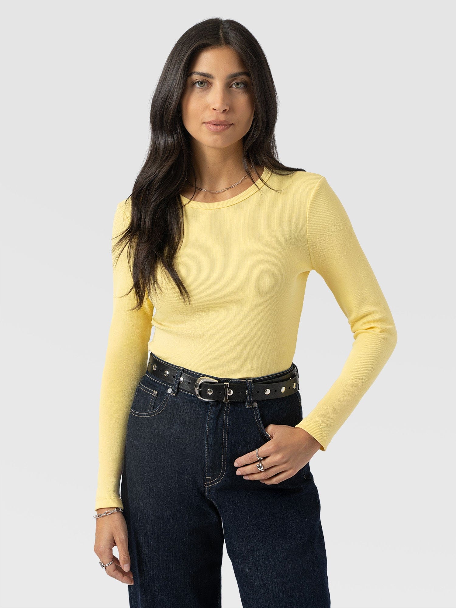 Ribbed Long Sleeve Tee - Pale Yellow - Image 3