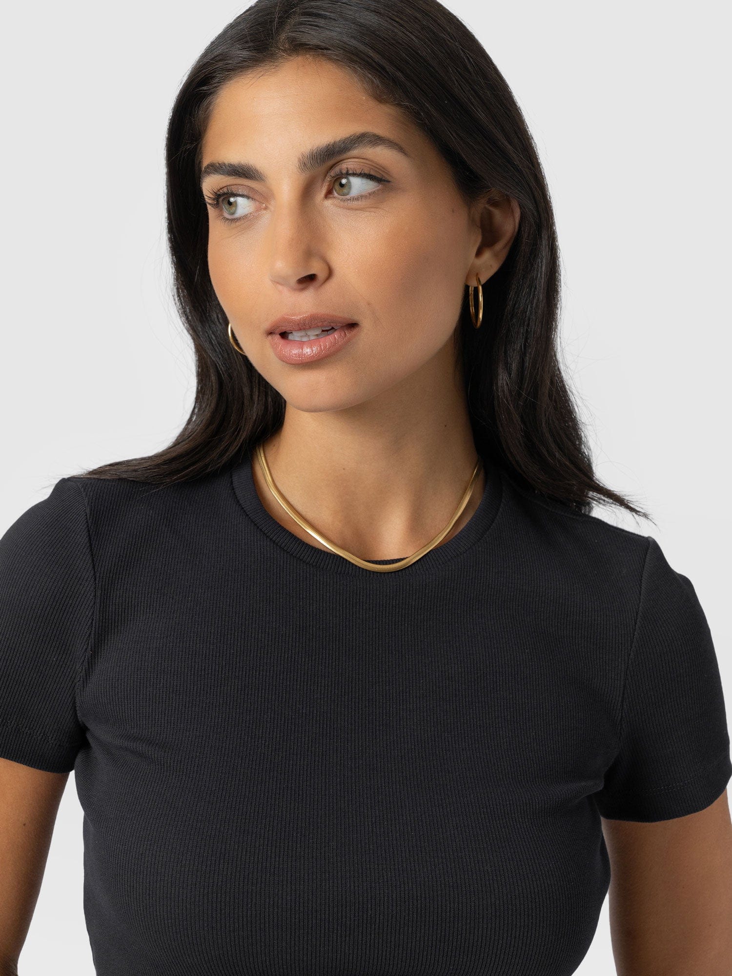 Ribbed Short Sleeve Tee - Black - Image 5