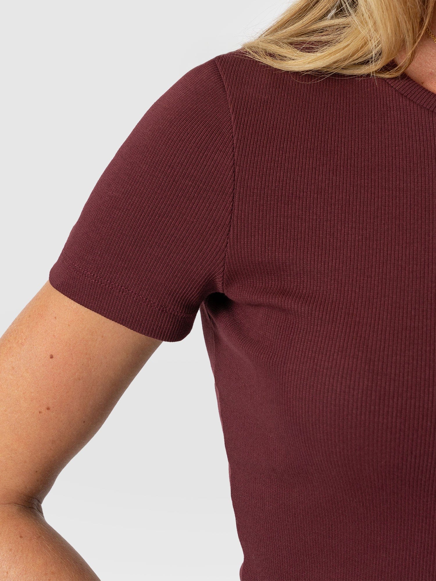 Ribbed Short Sleeve Tee - Burgundy - Image 5
