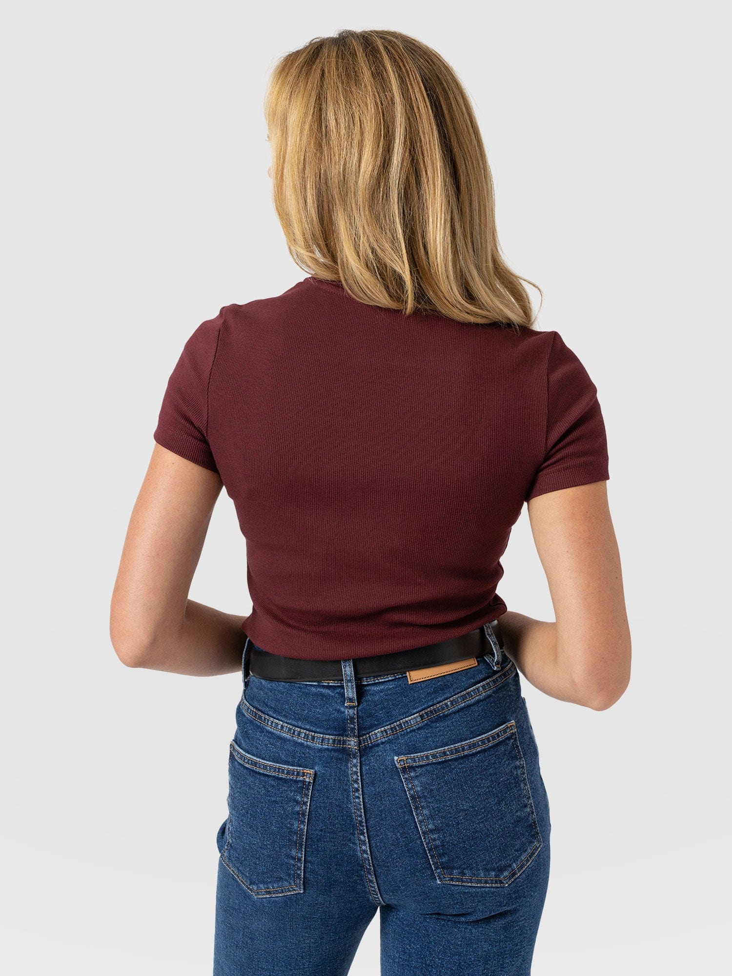 Ribbed Short Sleeve Tee - Burgundy - Image 6