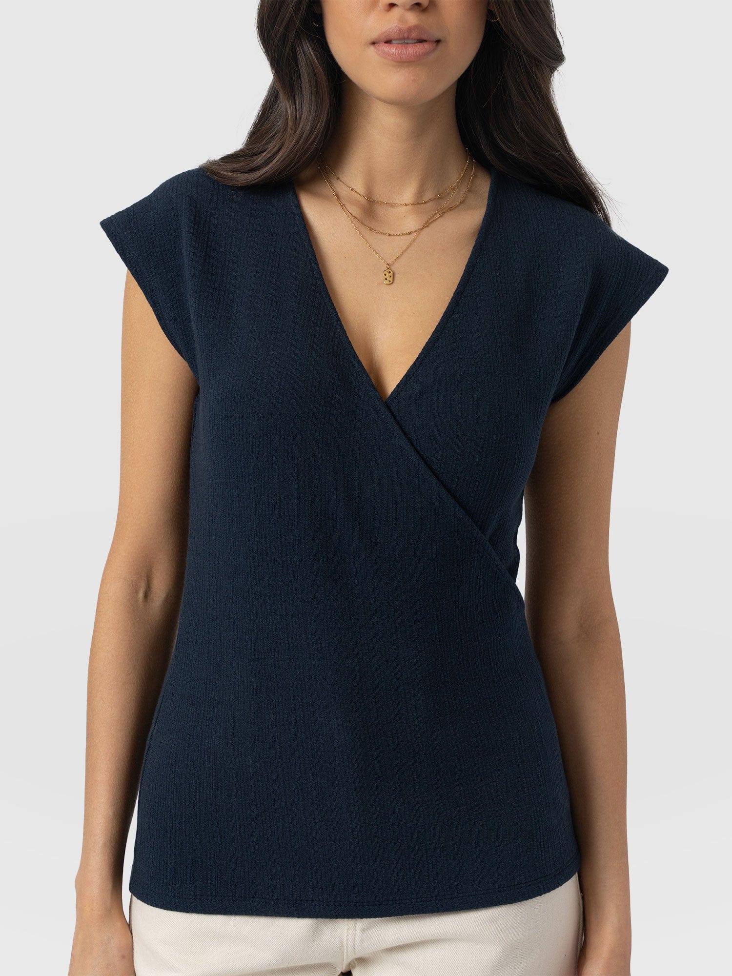 Rosa Wrap Top - Navy Textured - Image 3