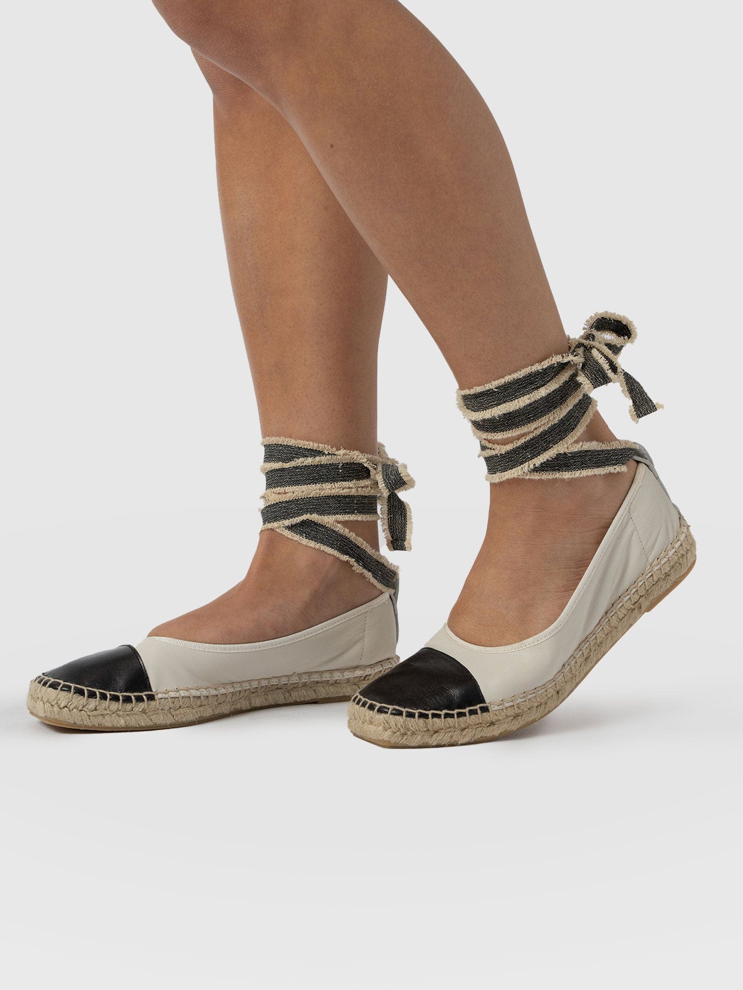 Rowe Espadrille Tie Pumps - Cream/Black - Image 6
