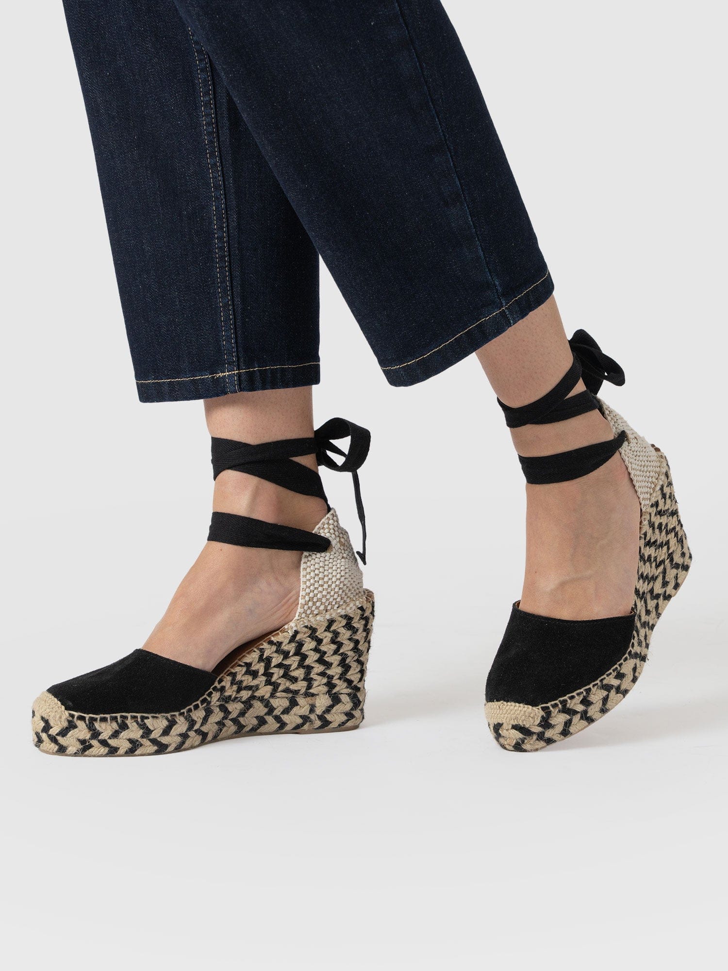 Rowe Espadrille Tie Wedges - Black Suede - Image 6