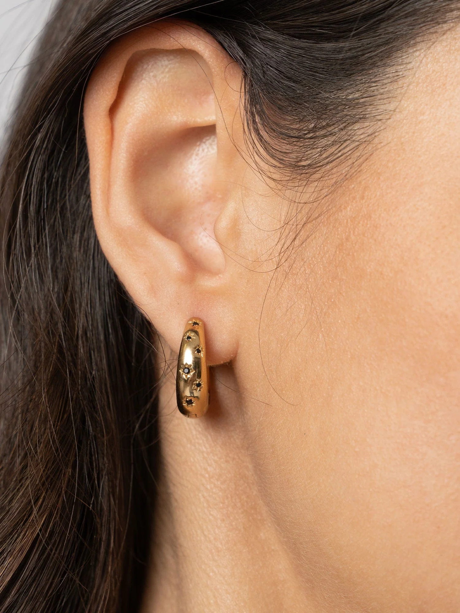 Scatter Star Hoop Earrings - Gold/Black - Image 4