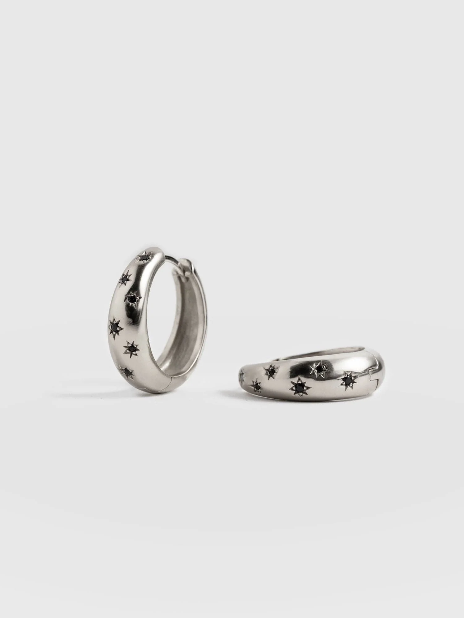 Scatter Star Hoop Earrings - Silver/Black - Image 5
