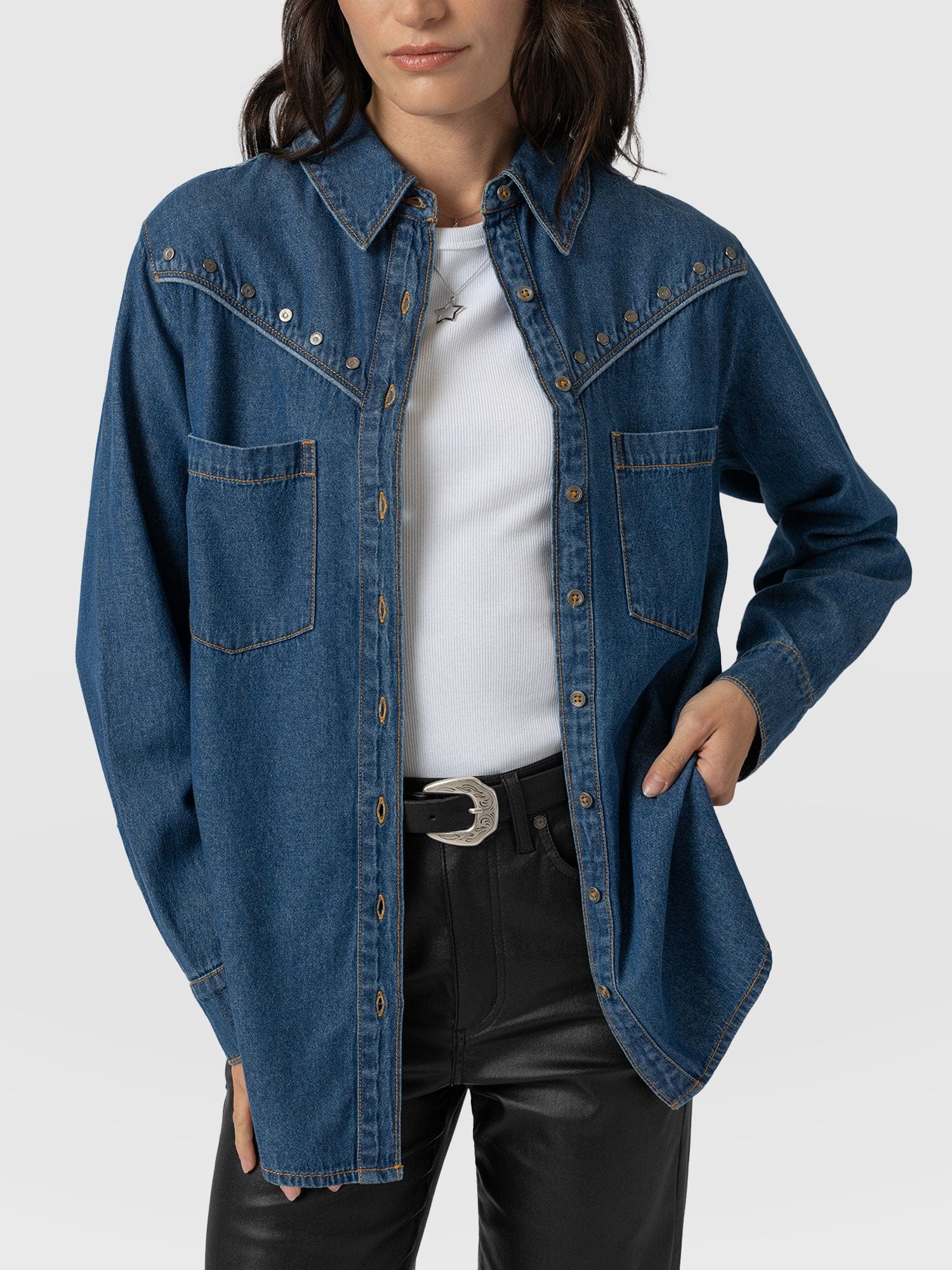 Sidney Denim Shirt - Mid Blue - Image 3