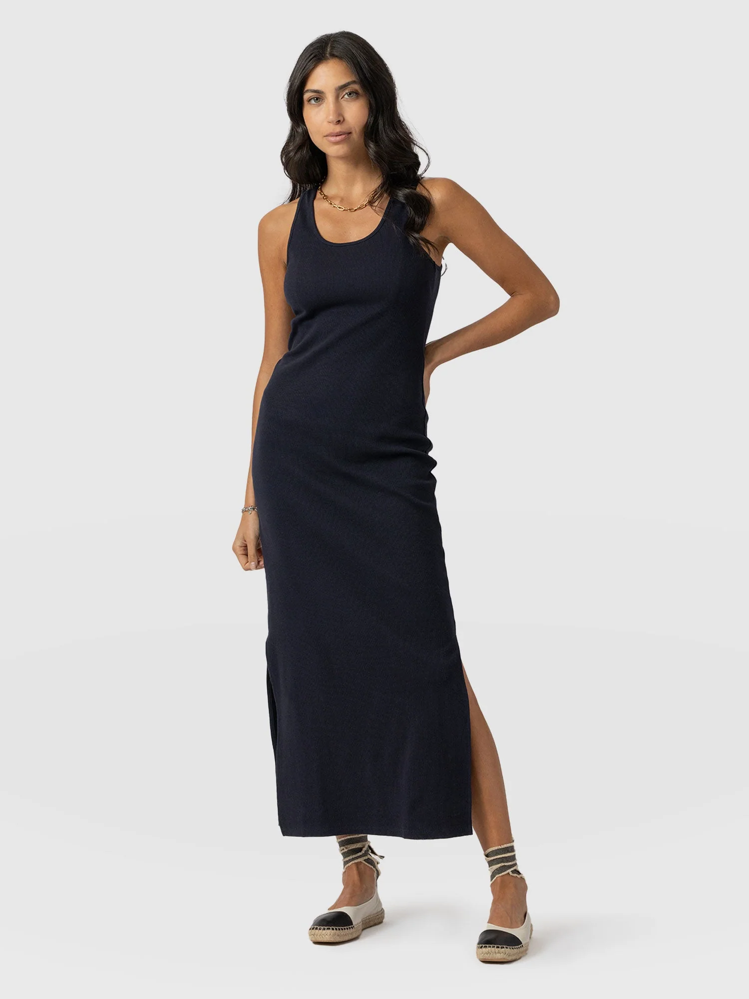 Sleeveless Rib Dress - Navy - Image 5