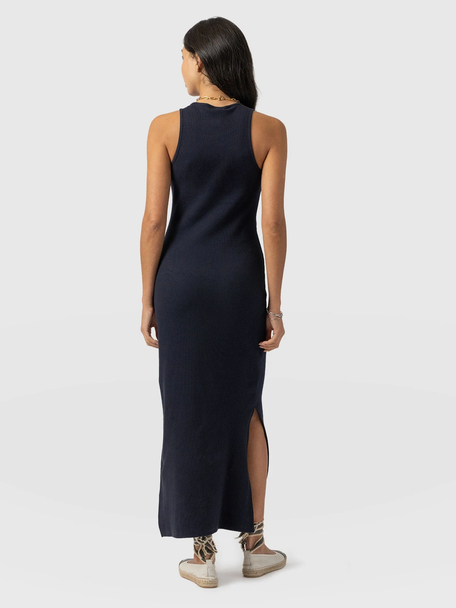 Sleeveless Rib Dress - Navy - Image 6