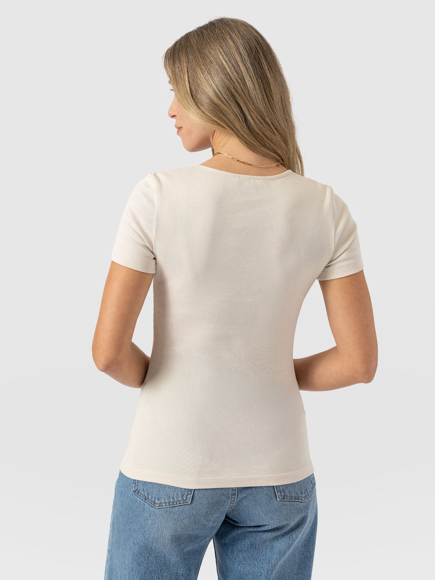 Sloane Ribbed Short Sleeve Tee - Cream - Image 6