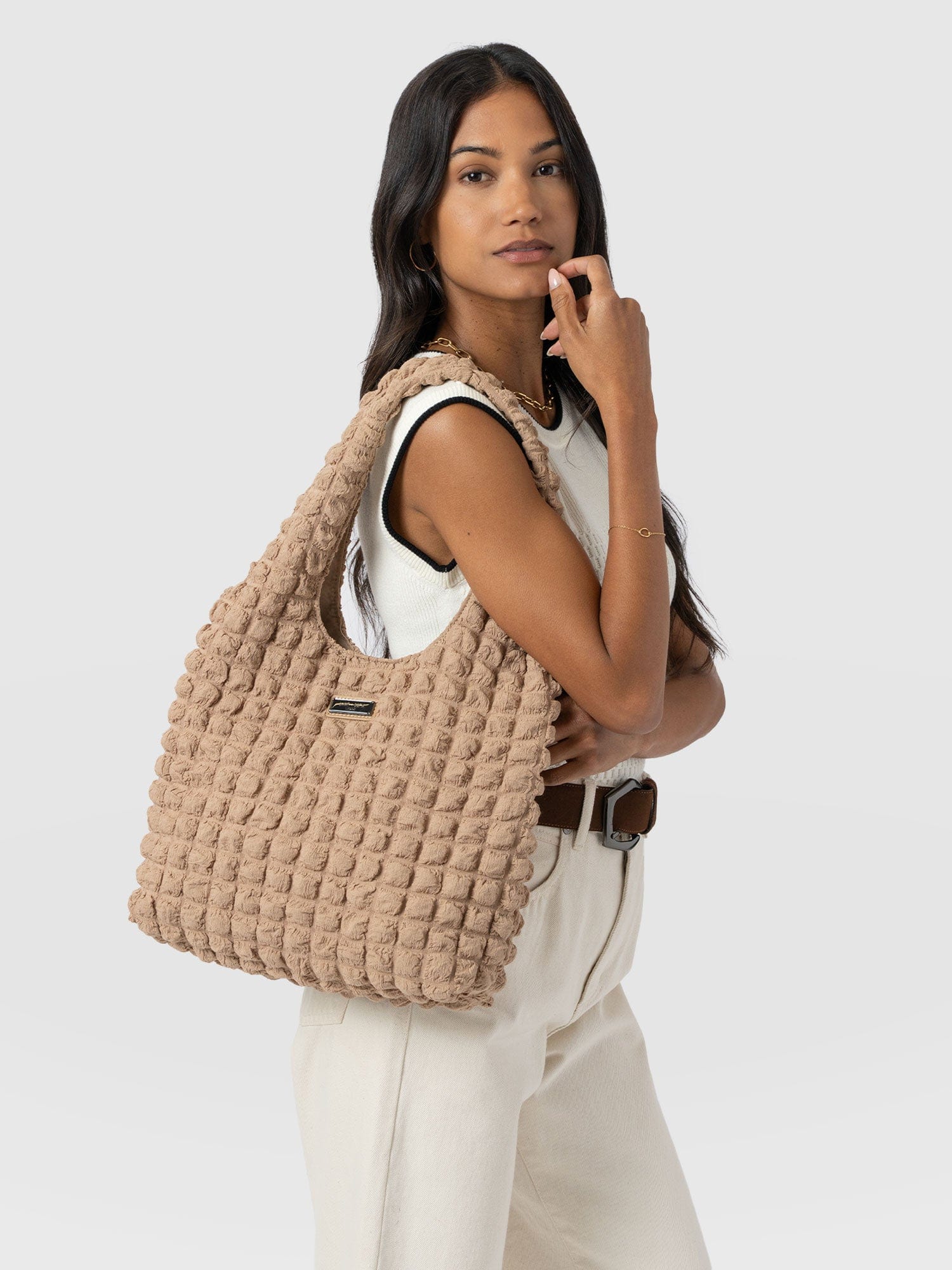 Soho Shoulder Tote Bag - Beige - Image 6