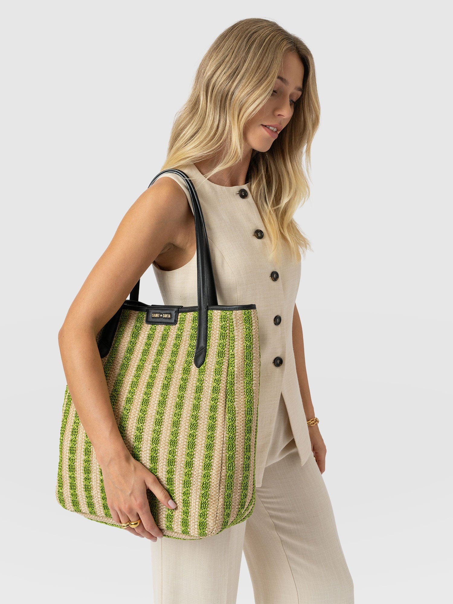 Stella Shopper Bag - Green Raffia - Image 6