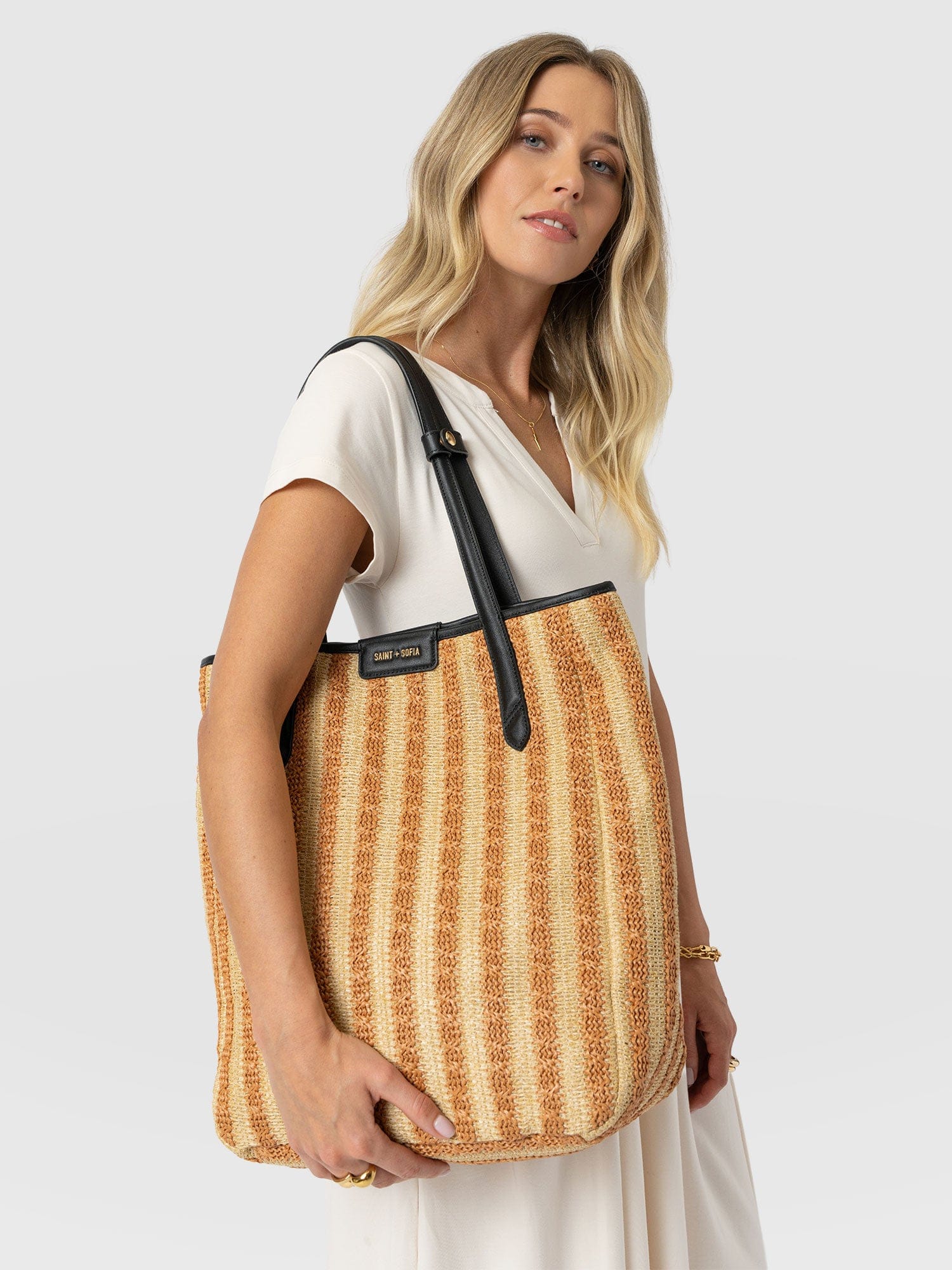 Stella Shopper Bag - Orange Raffia - Image 6
