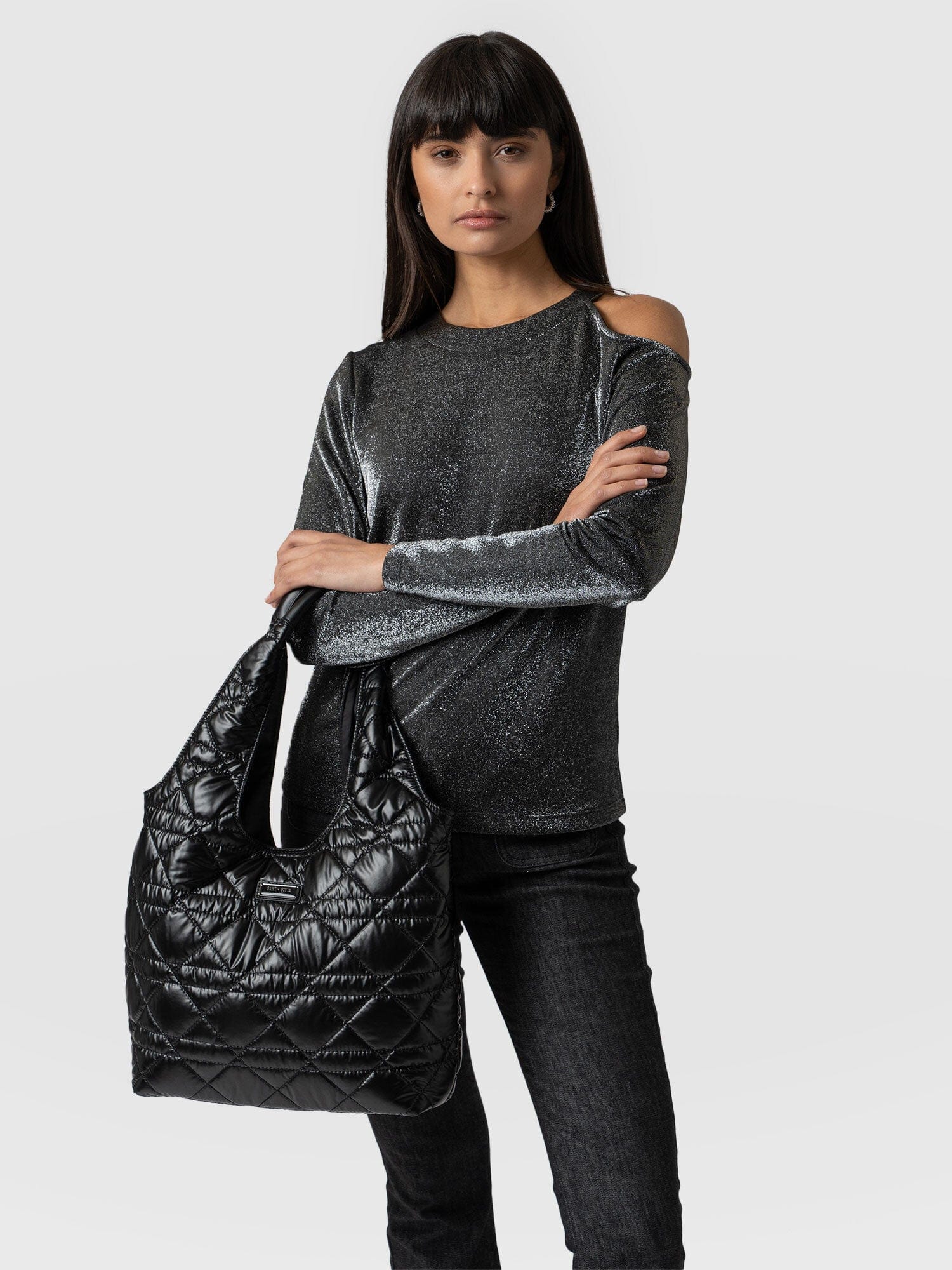 Stella Shoulder Tote Bag - Gloss Black - Image 6