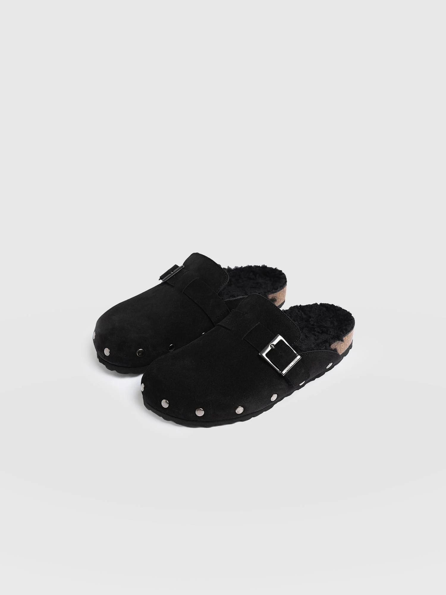 Studded Clogs - Black Shearling - Image 3