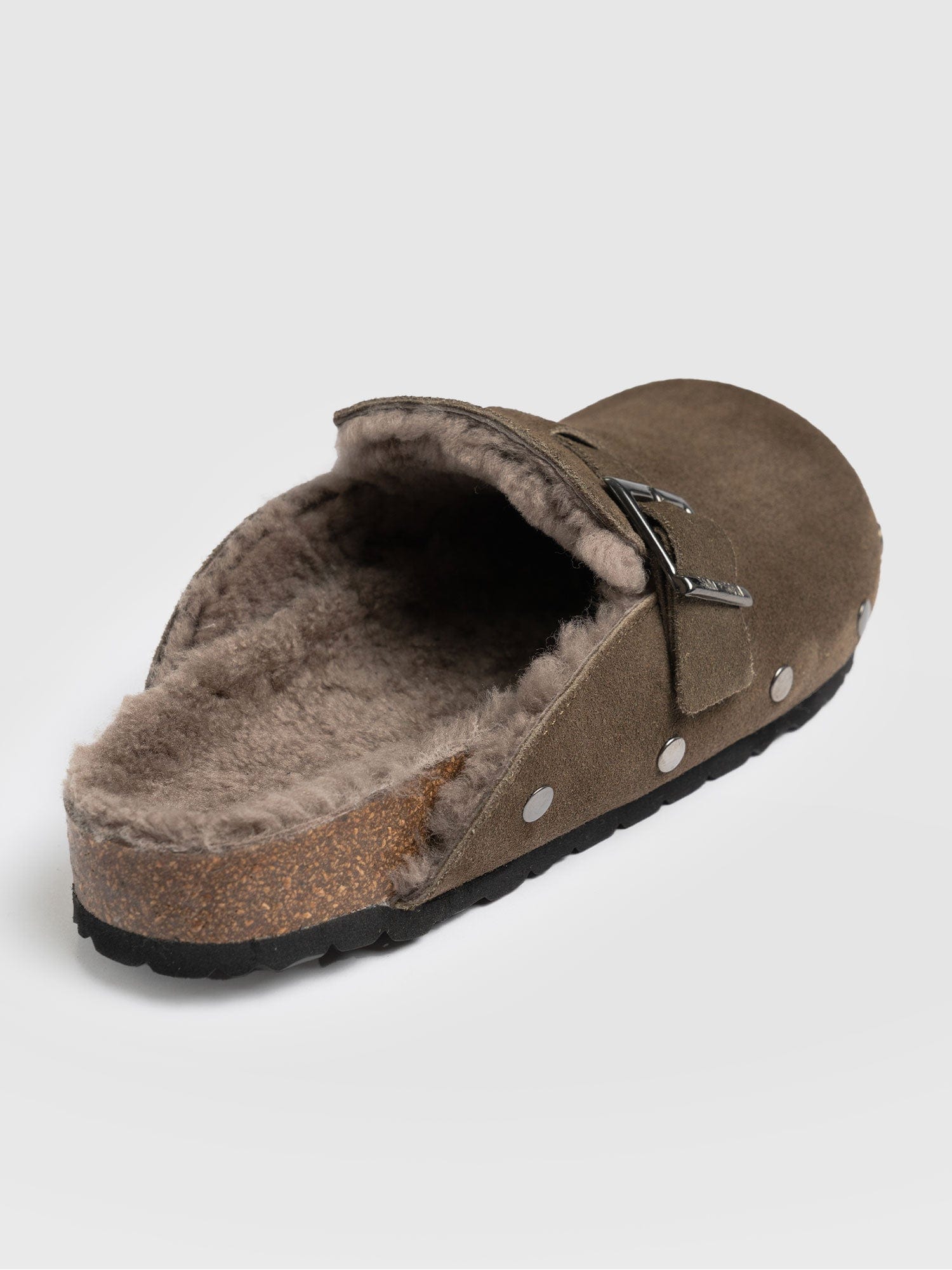 Studded Clogs - Khaki Shearling - Image 5