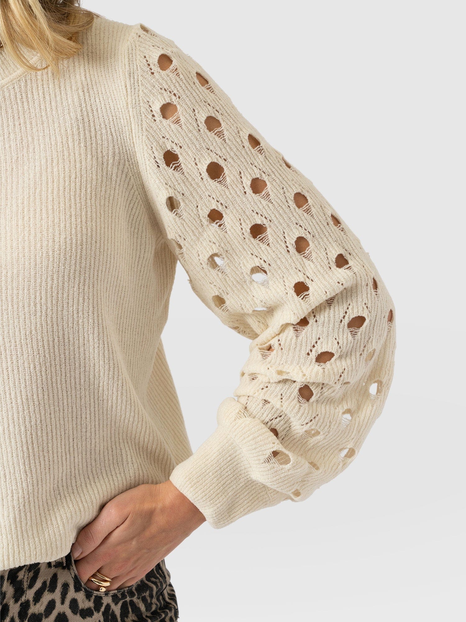 Suki Lace Hole Knit - Cream - Image 4